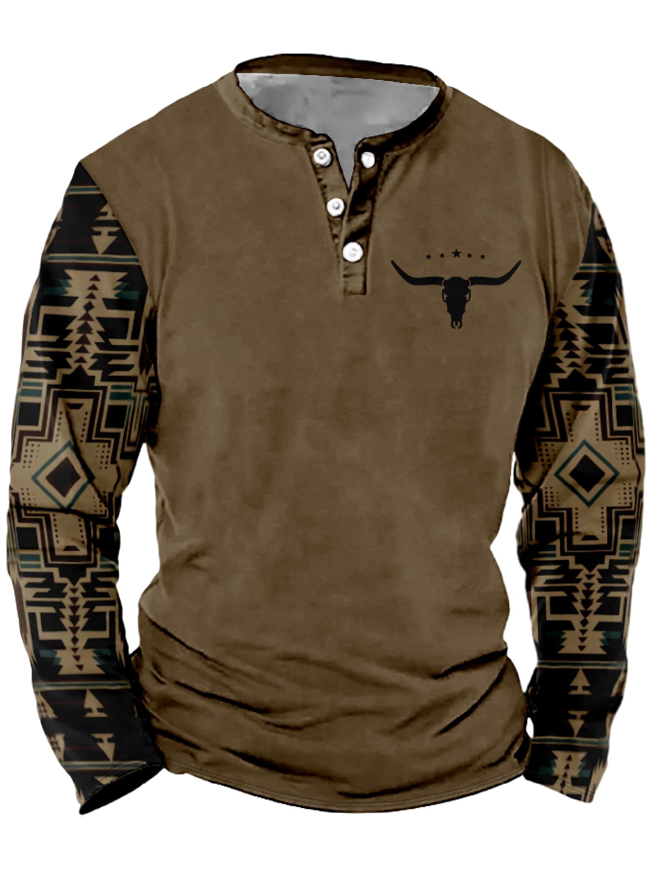 Mens Western Shirts Long Sleeve Aztec Button Down Henley Shirt Country Cowboy Slim Fit T Shirt Tee Tops for Men S-5XL