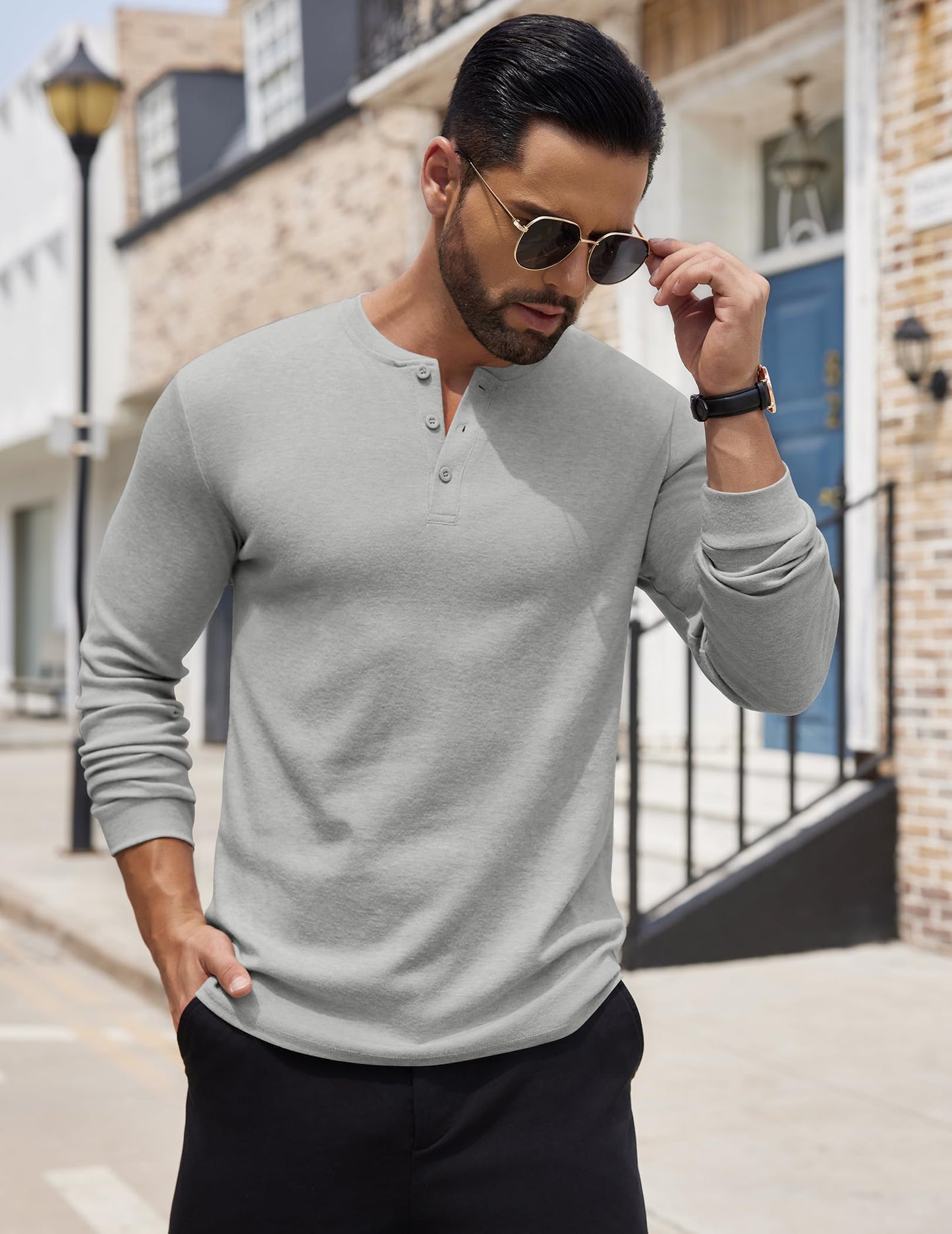 COOFANDY Men's Henley Shirts Long Sleeve Button T-Shirt Lightweight Fashion Casual Pullover Shirt