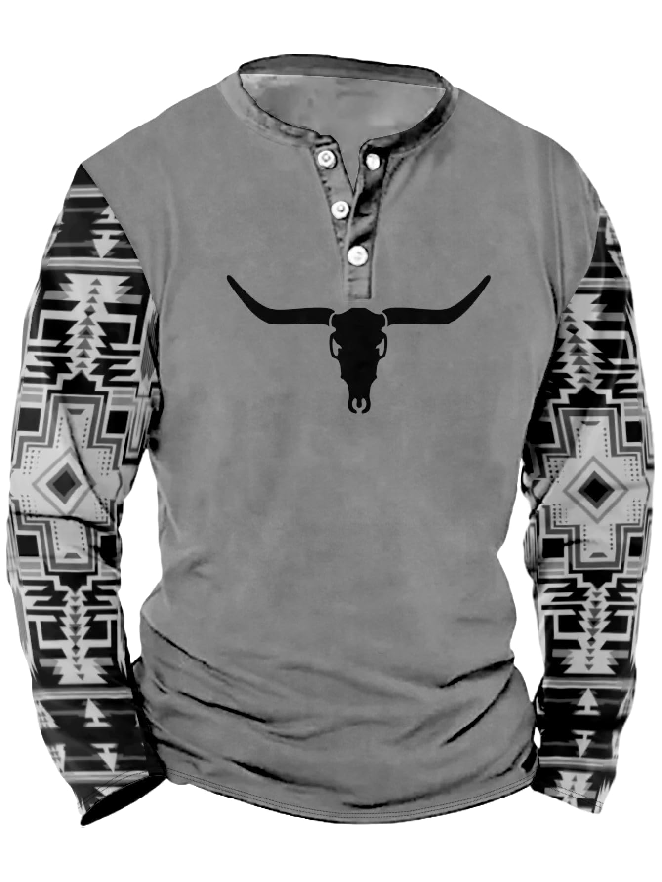 Mens Western Shirts Long Sleeve Aztec Button Down Henley Shirt Country Cowboy Slim Fit T Shirt Tee Tops for Men S-5XL