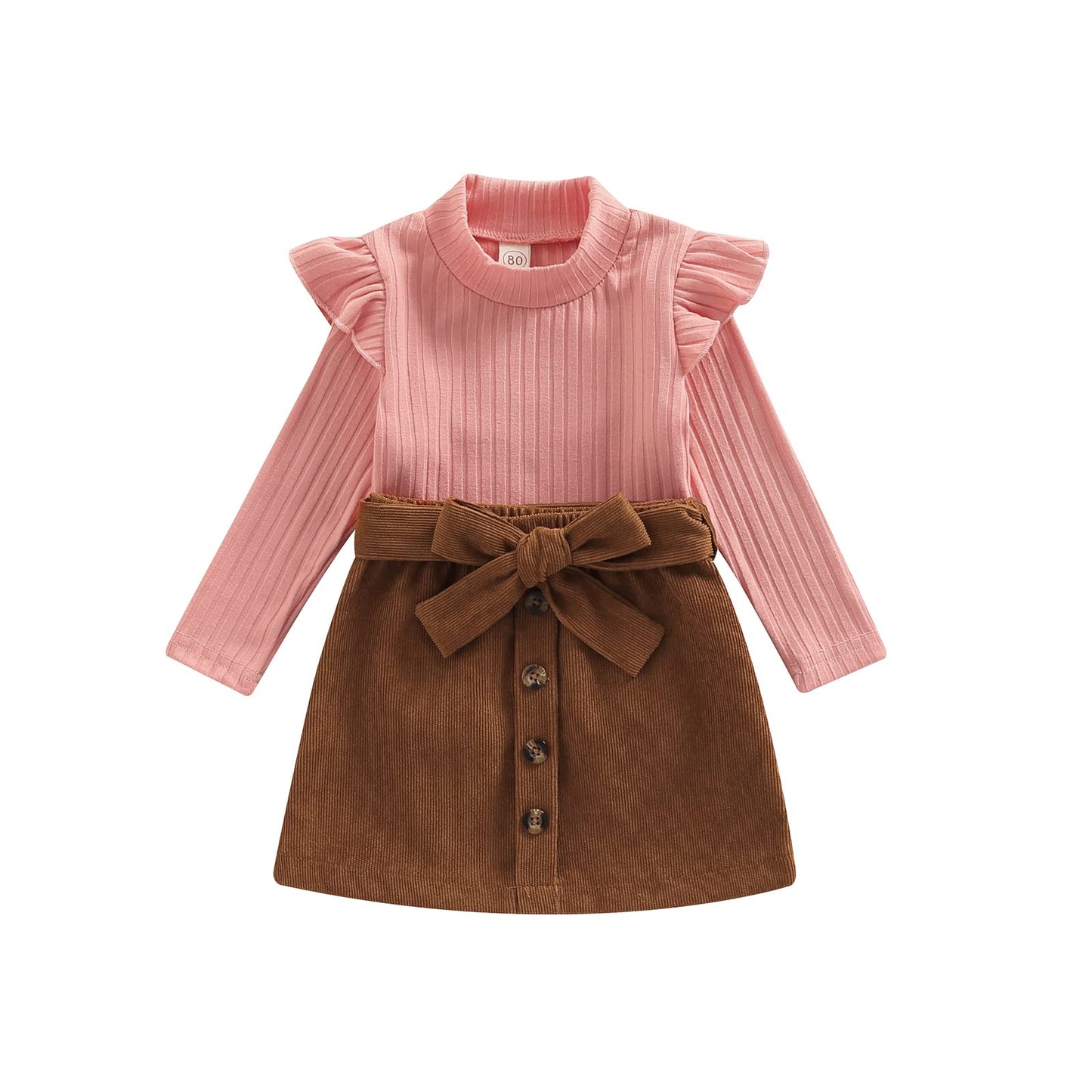 fhutpw Baby Toddler Girl Outfits Fall Winter Clothes Turtleneck Knitted Cotton Long Sleeves Tops & Button Mini Skirts Set