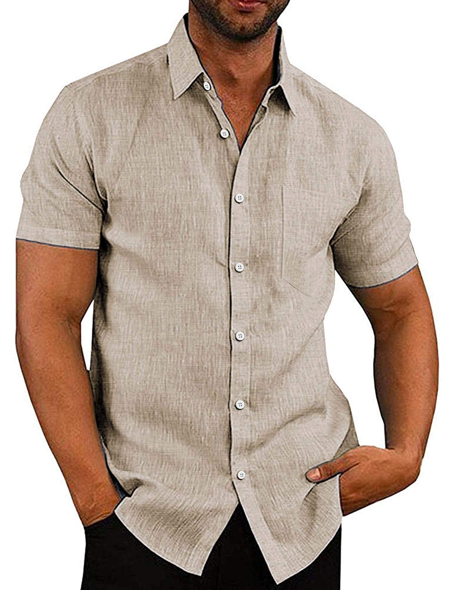 COOFANDY Men's Casual Button Down Shirts Short Sleeve Linen Shirts Summer Beach Dress Shirt