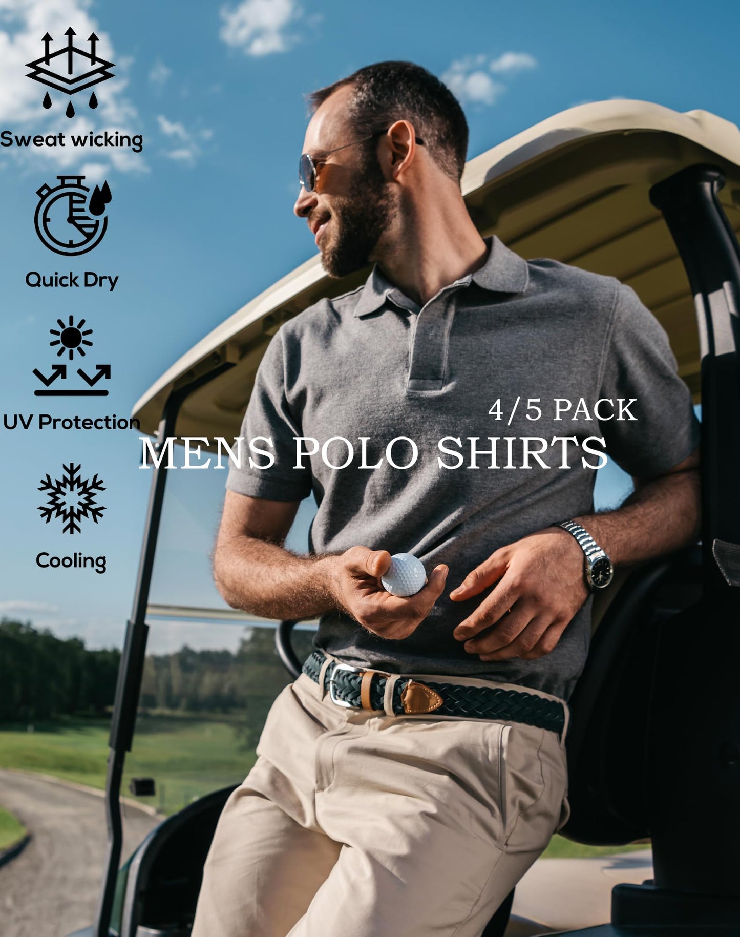 TELALEO 4/5 Pack Mens Polo Shirts Quick Dry Short Sleeve Golf T Shirt Performance Moisture Wicking Casual Workout