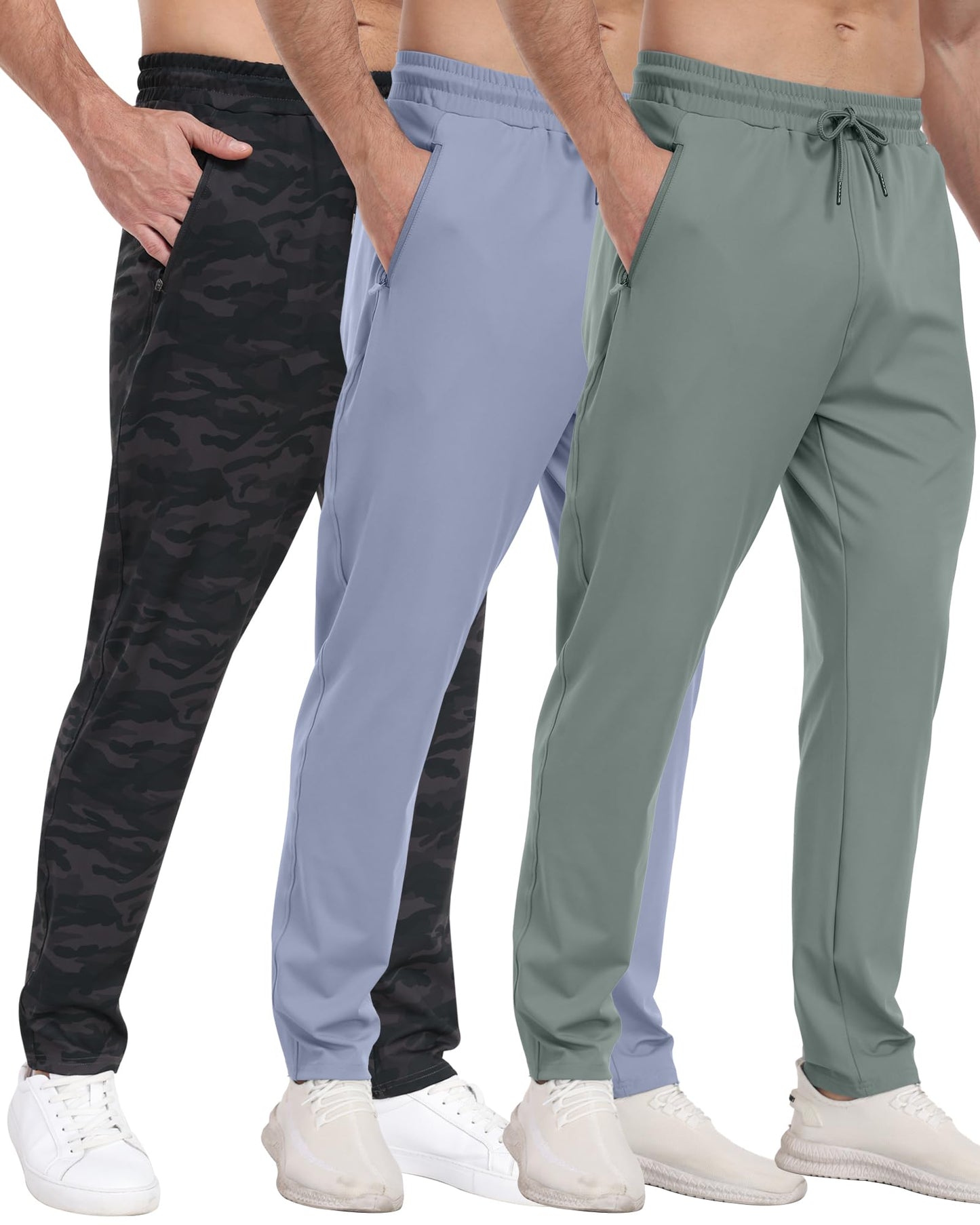 3 Pack Mens Athletic Sweatpants with Zipper Pockets,Workout Gym Joggers Pants for Men Running Jogging Pants