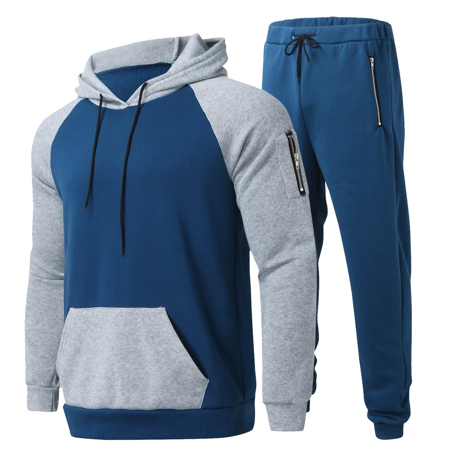 Sweatshirts for Men Trendy Color Block Hoodies Fleece Long Sleeve Hooded Pullover Casual Patchwork Tops with Pocket