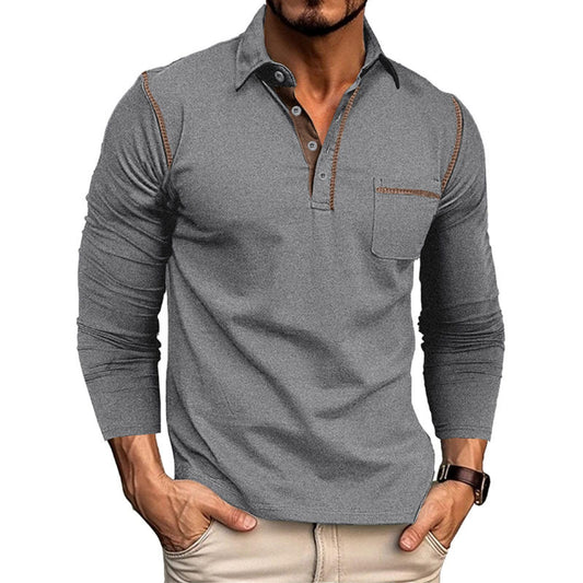 Men's Casual Polo Shirts Classic Long Sleeve Basic Button T-Shirt Lightweight Cotton Golf Tops with Pocket