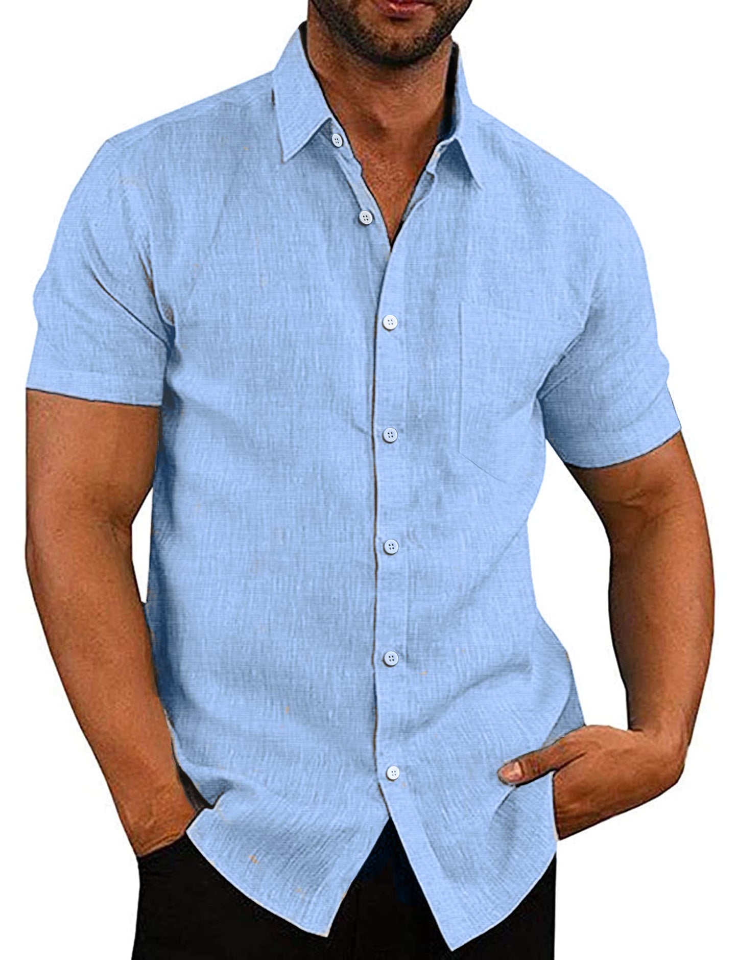 COOFANDY Men's Casual Button Down Shirts Short Sleeve Linen Shirts Summer Beach Dress Shirt