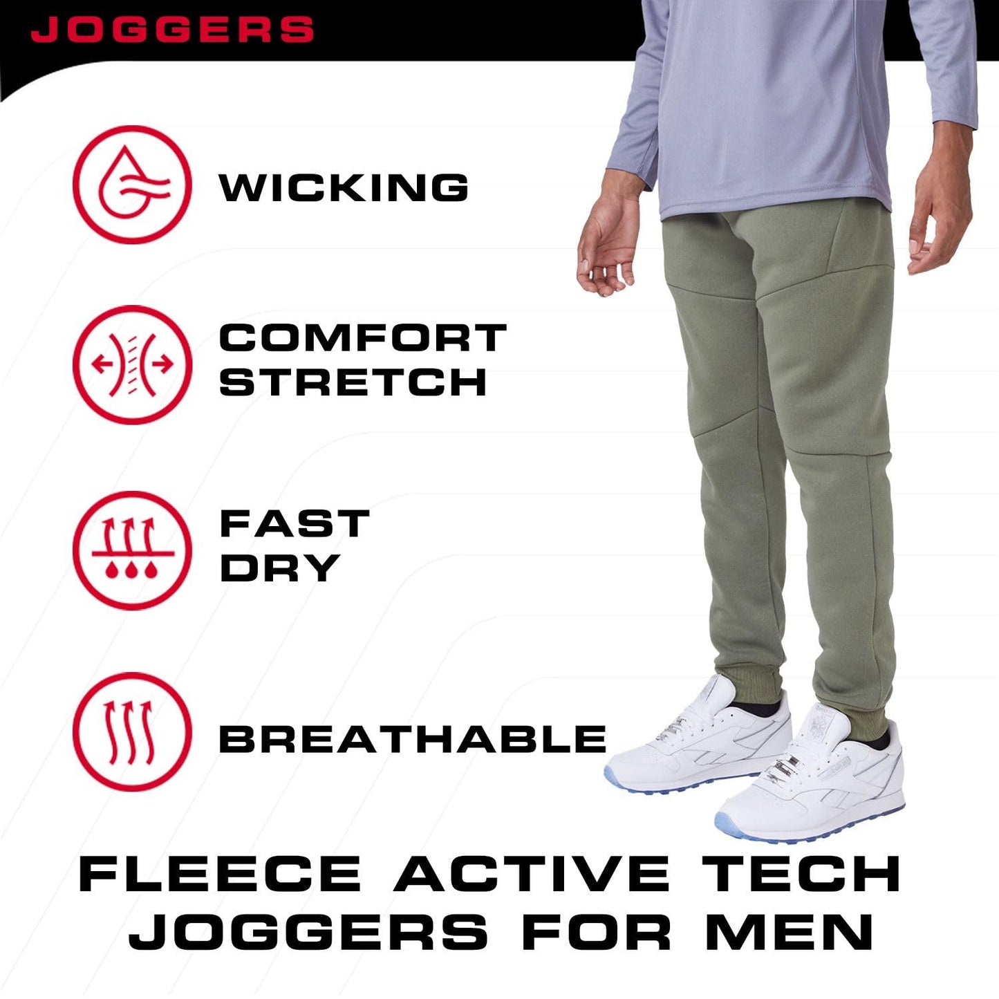 Ultra Performance 3 Pack Fleece Active Tech Joggers for Men, Mens Sweatpants with Zipper Pockets