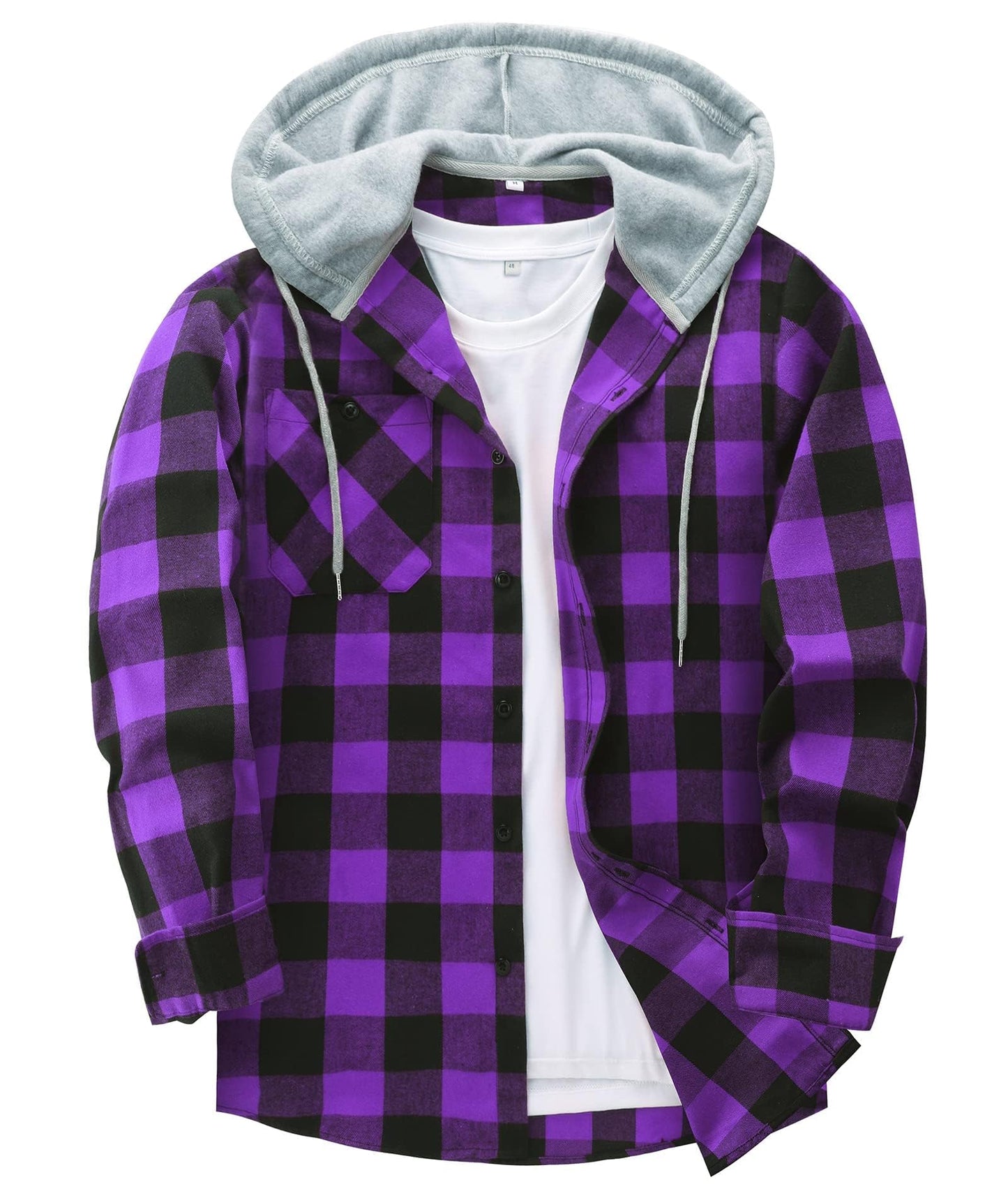 ZITY Men's Flannel Hoodie Shirts Casual Button Down Plaid Shirt Jackets for Men Long Sleeve Stylish Hooded with Pocket