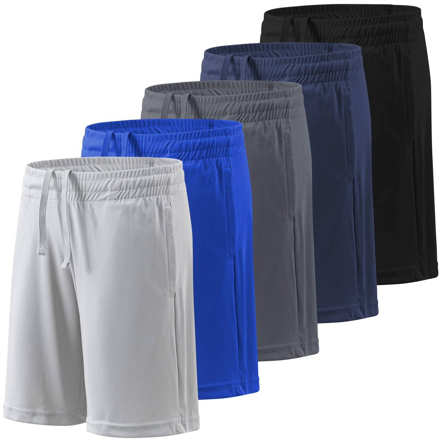 BALENNZ Boy's 5-Pack Athletic Shorts Kids Youth Quick Dry Active Performance Basketball Shorts with Pockets Elastic Waistband