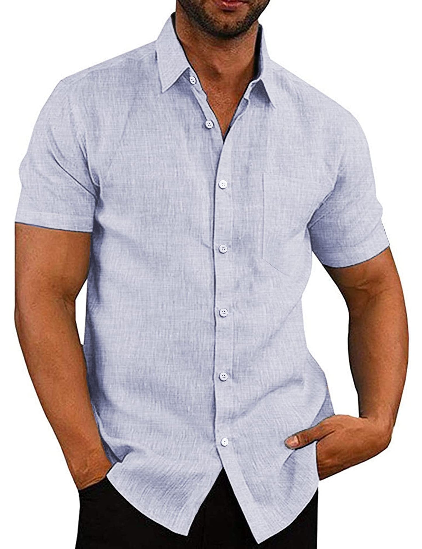 COOFANDY Men's Casual Button Down Shirts Short Sleeve Linen Shirts Summer Beach Dress Shirt