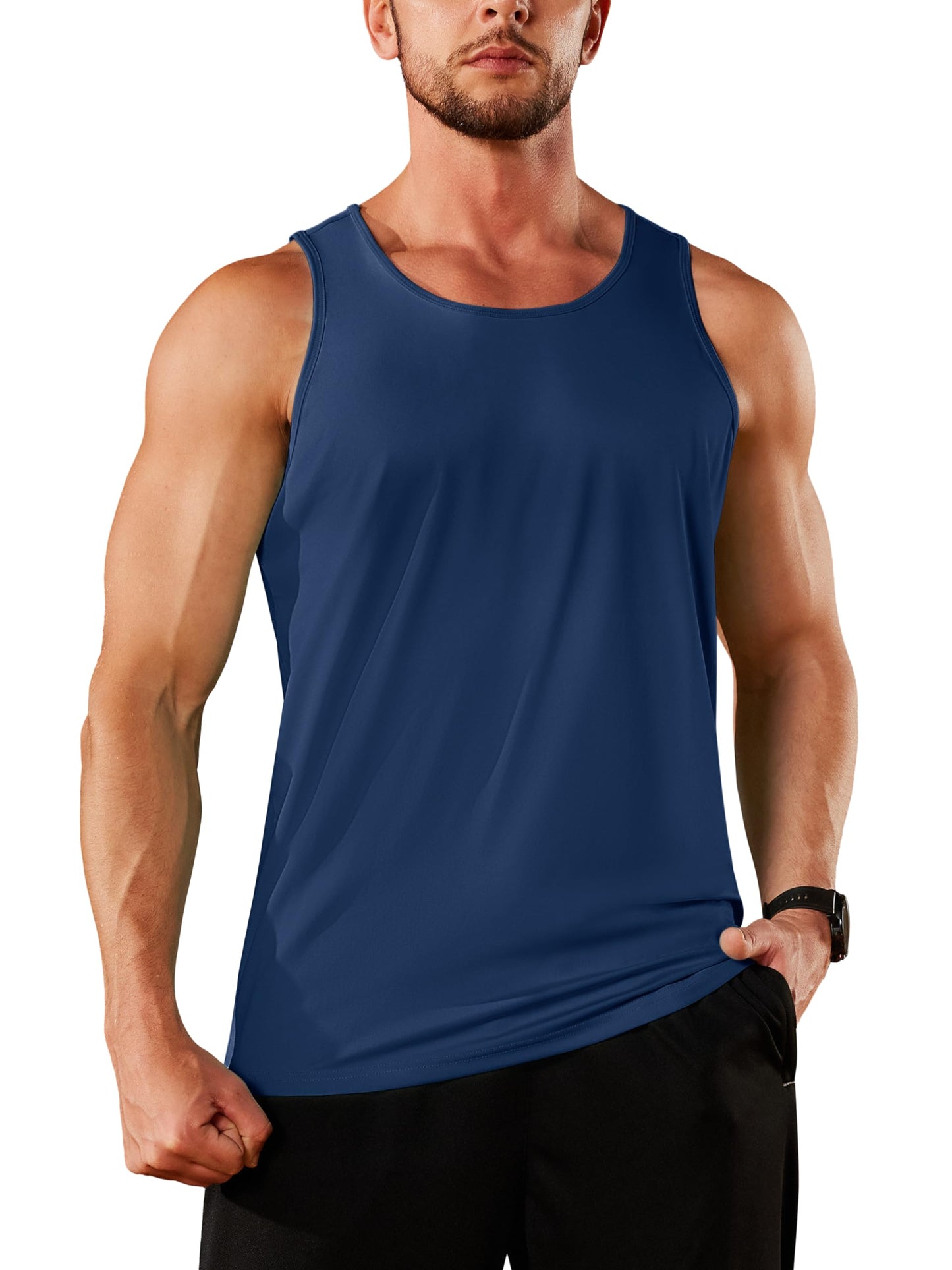 TACVASEN Men's Workout Tank Top Gym Muscle Athletic Summer Swim Sleeveless Shirts UPF 50+ Sun Beach Quick Dry