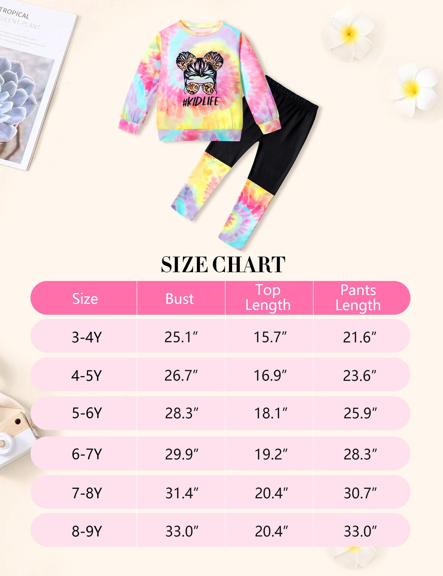 DONWEN Toddler Girl Clothes,Tie Dye Sweatsuit 2 Piece Girls Outfits Graphic Pullover Top Pants Girls Fall Winter Outfit