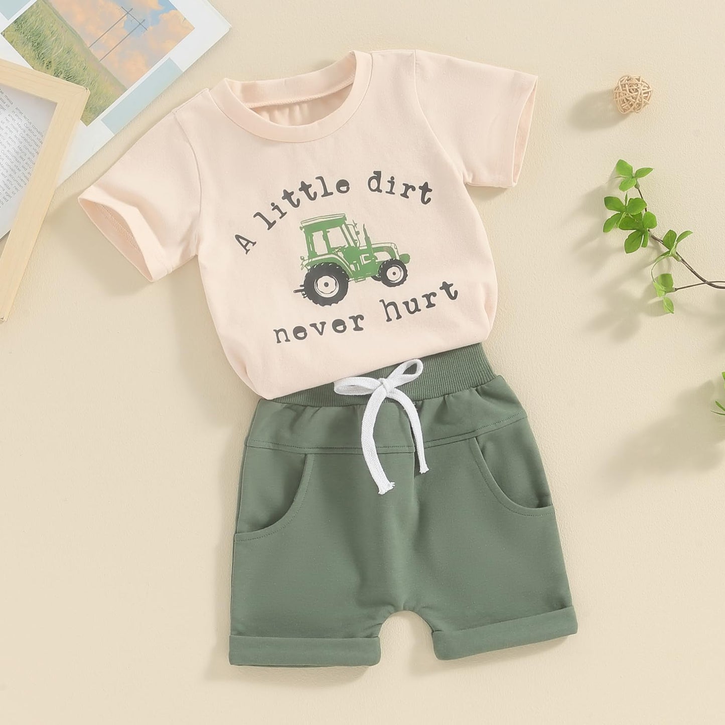 Toddler Baby Boy Summer Clothes Short Sleeve Letter Print Stripe T-Shirt with Elastic Waist Shorts Set Summer Outfit