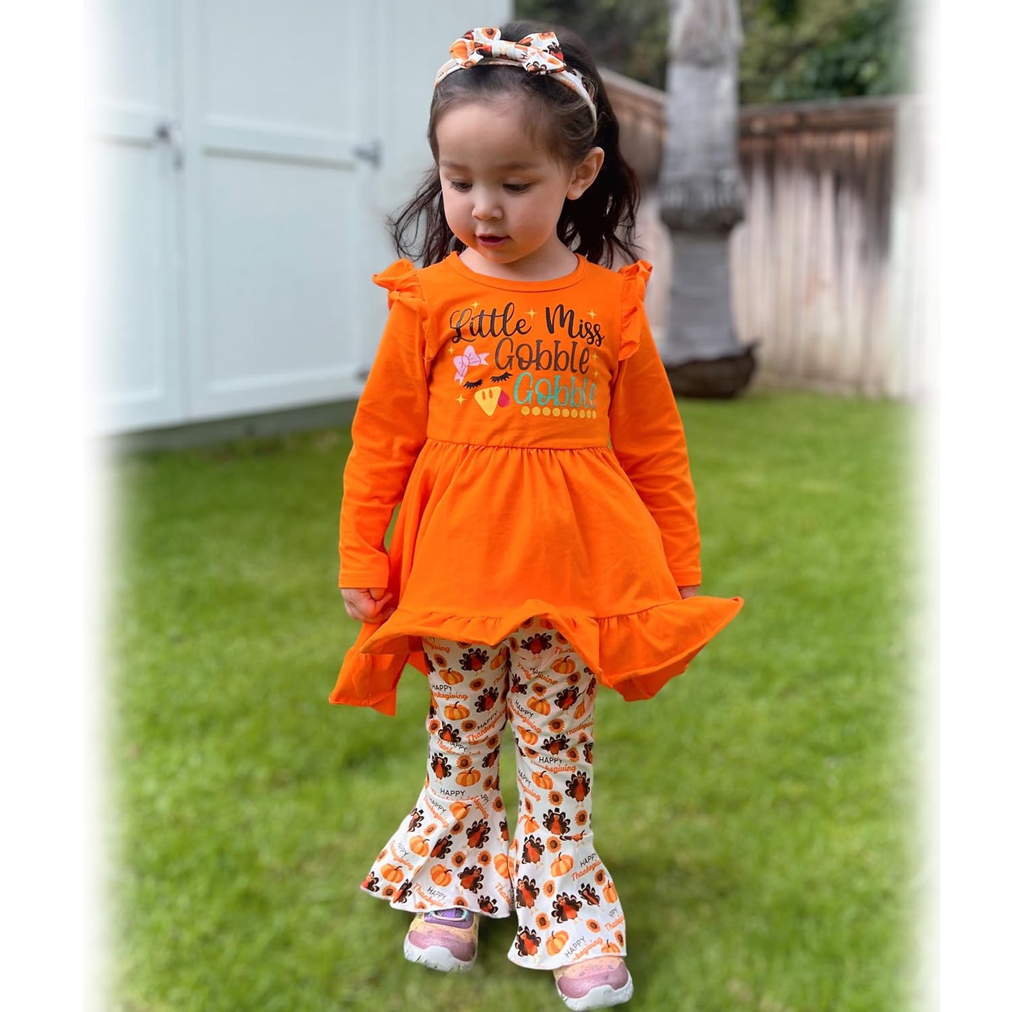 HINTINA Toddler little Girl Bell Bottoms Tunic Floral Outfits Ruffle Long Sleeve Fall Winter Clothes Set