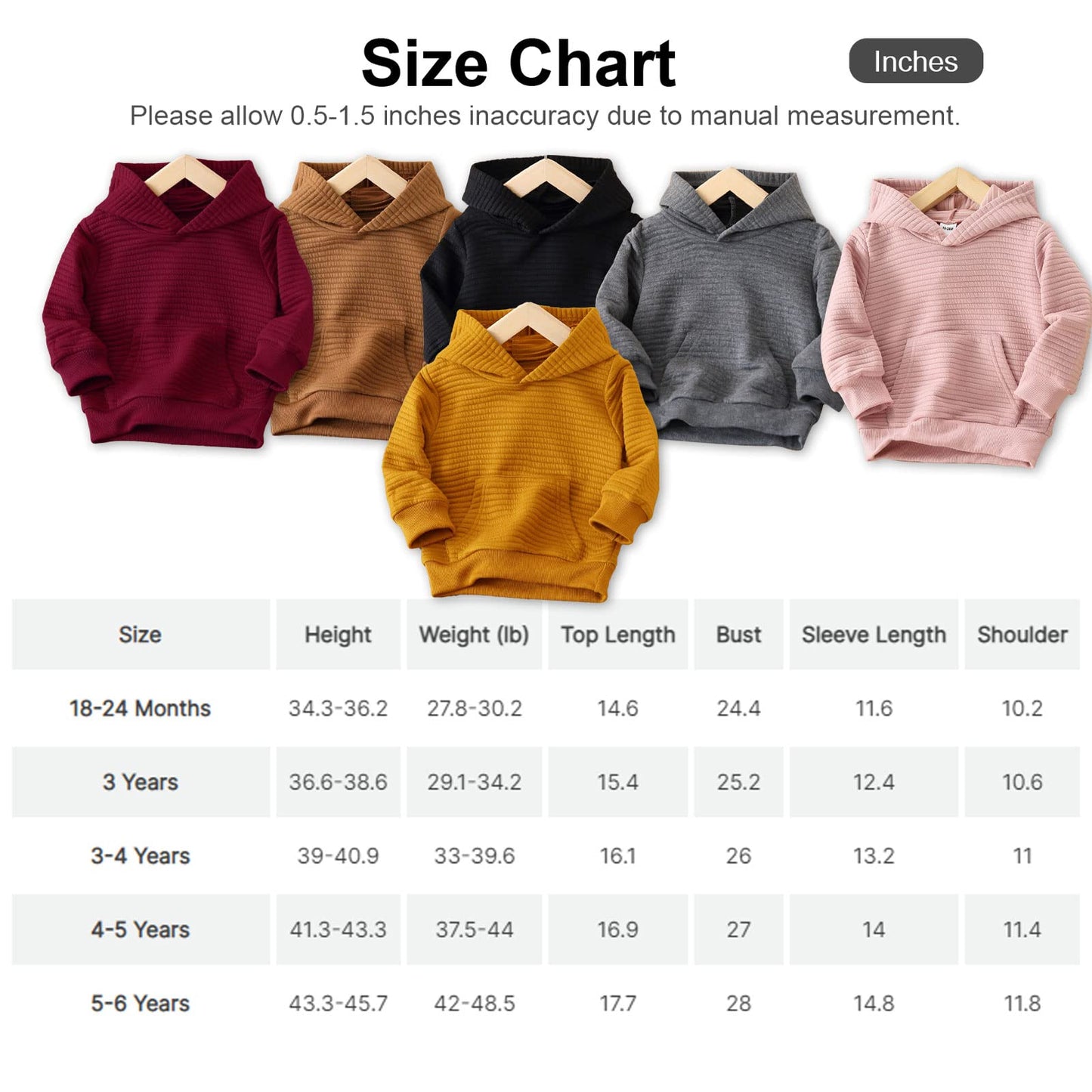 PATPAT Toddler Hoodies Boy's Hooded Sweatshirt with Pocket Solid Color Pullover Hoodies for Toddler Girl