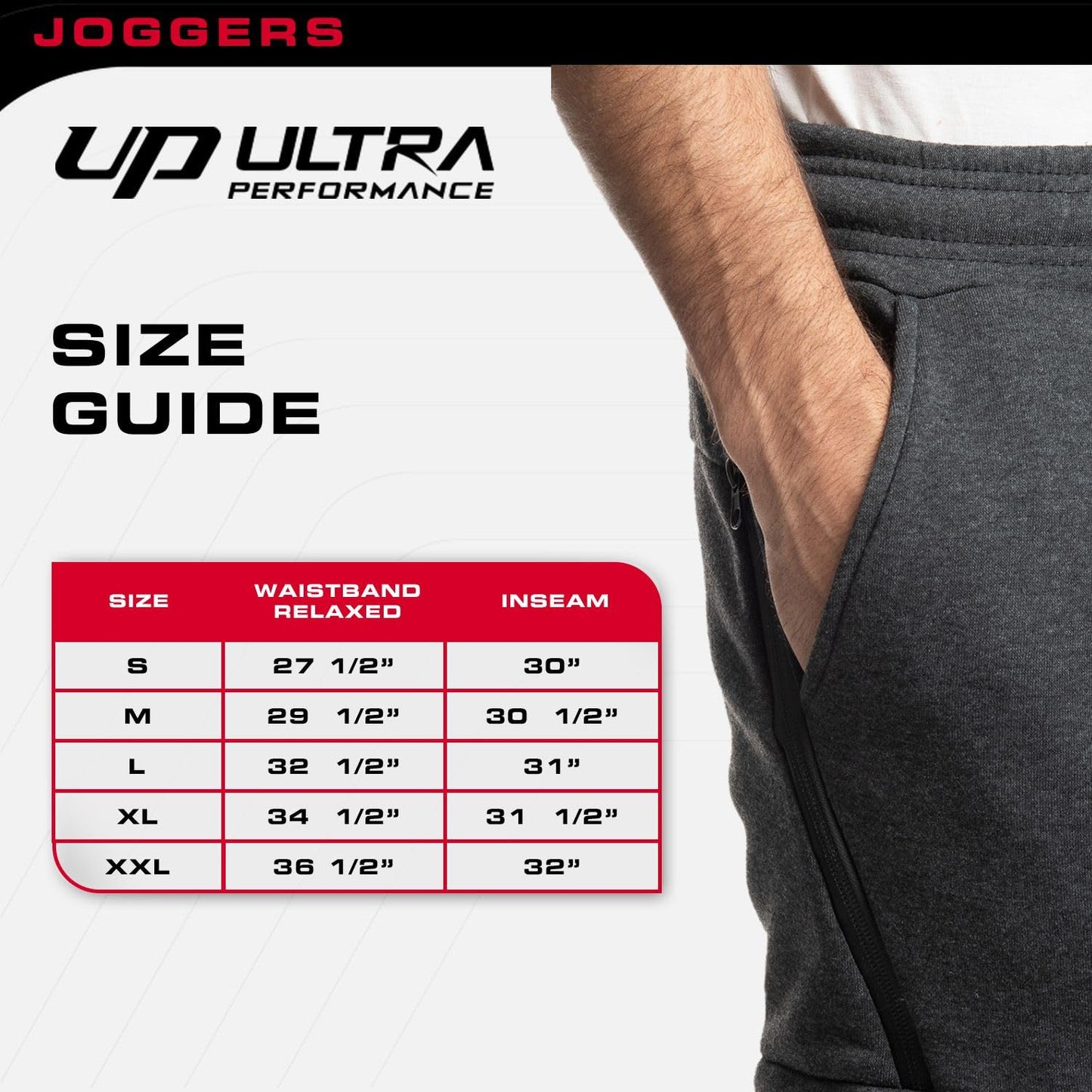 Ultra Performance 3 Pack Fleece Active Tech Joggers for Men, Mens Sweatpants with Zipper Pockets