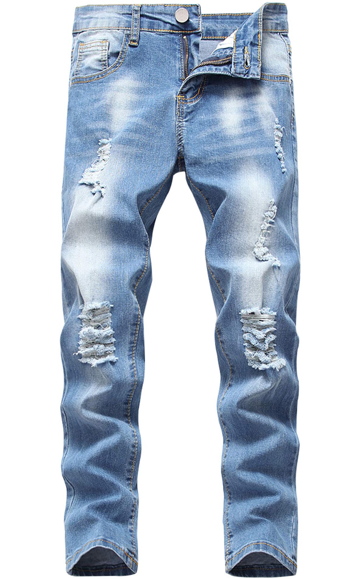 Boy's Skinny Fit Ripped Destroyed Distressed Stretch Slim Jeans Pants