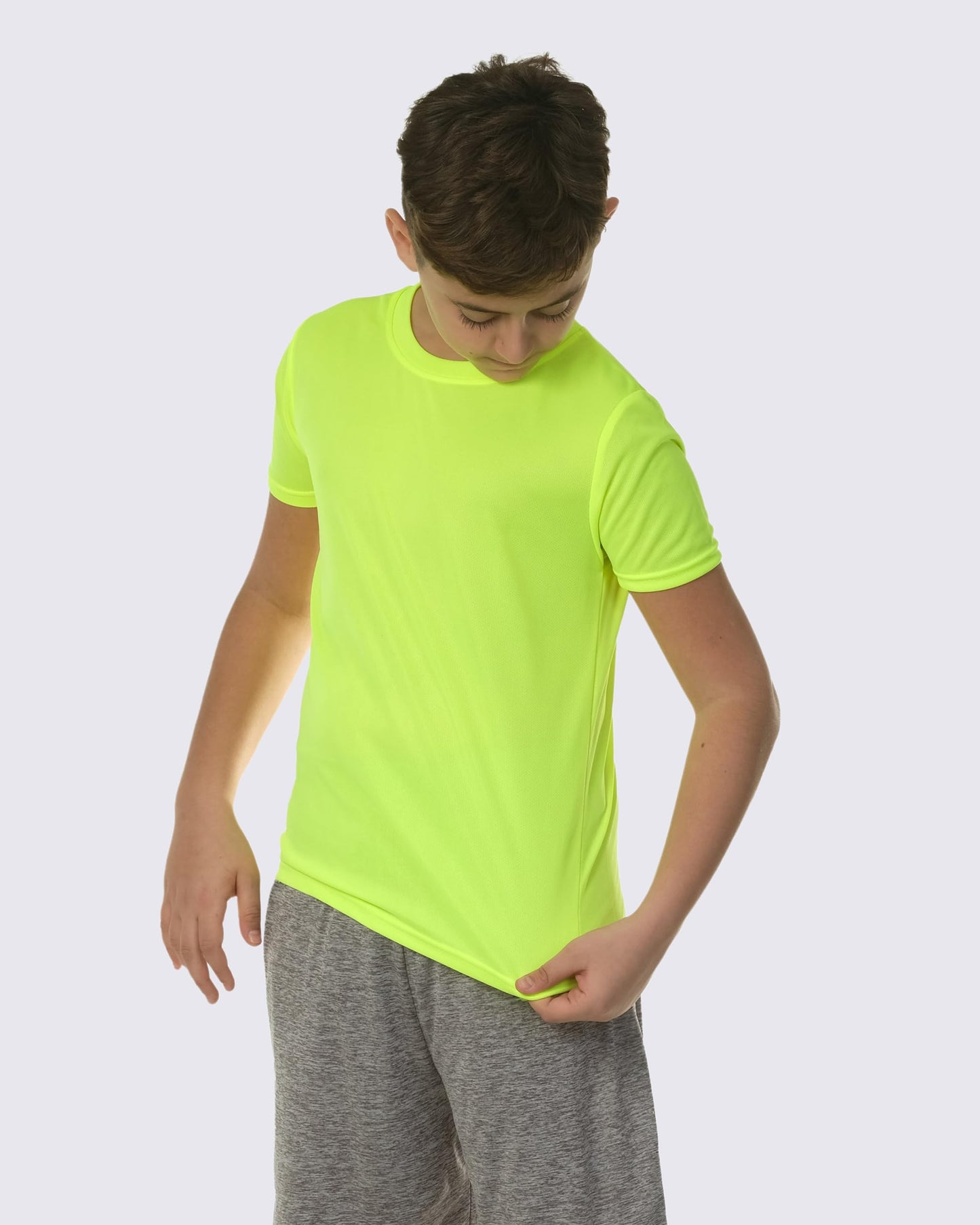 Real Essentials 5 Pack: Youth Dry-Fit Wicking Active Athletic Performance Short Sleeve T-Shirt Boys & Girls Shirts