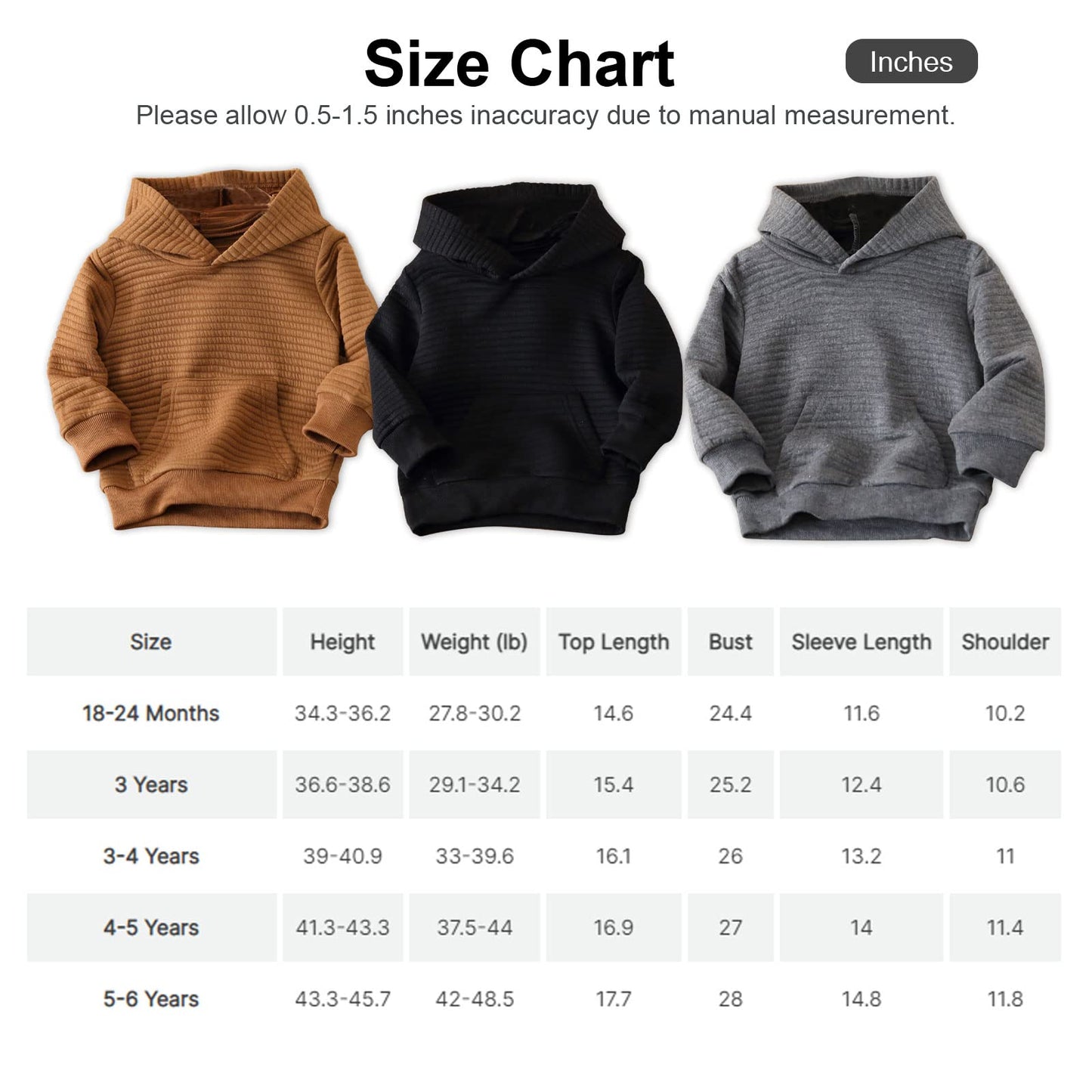 PATPAT Toddler Hoodies Boy's Hooded Sweatshirt with Pocket Solid Color Pullover Hoodies for Toddler Girl