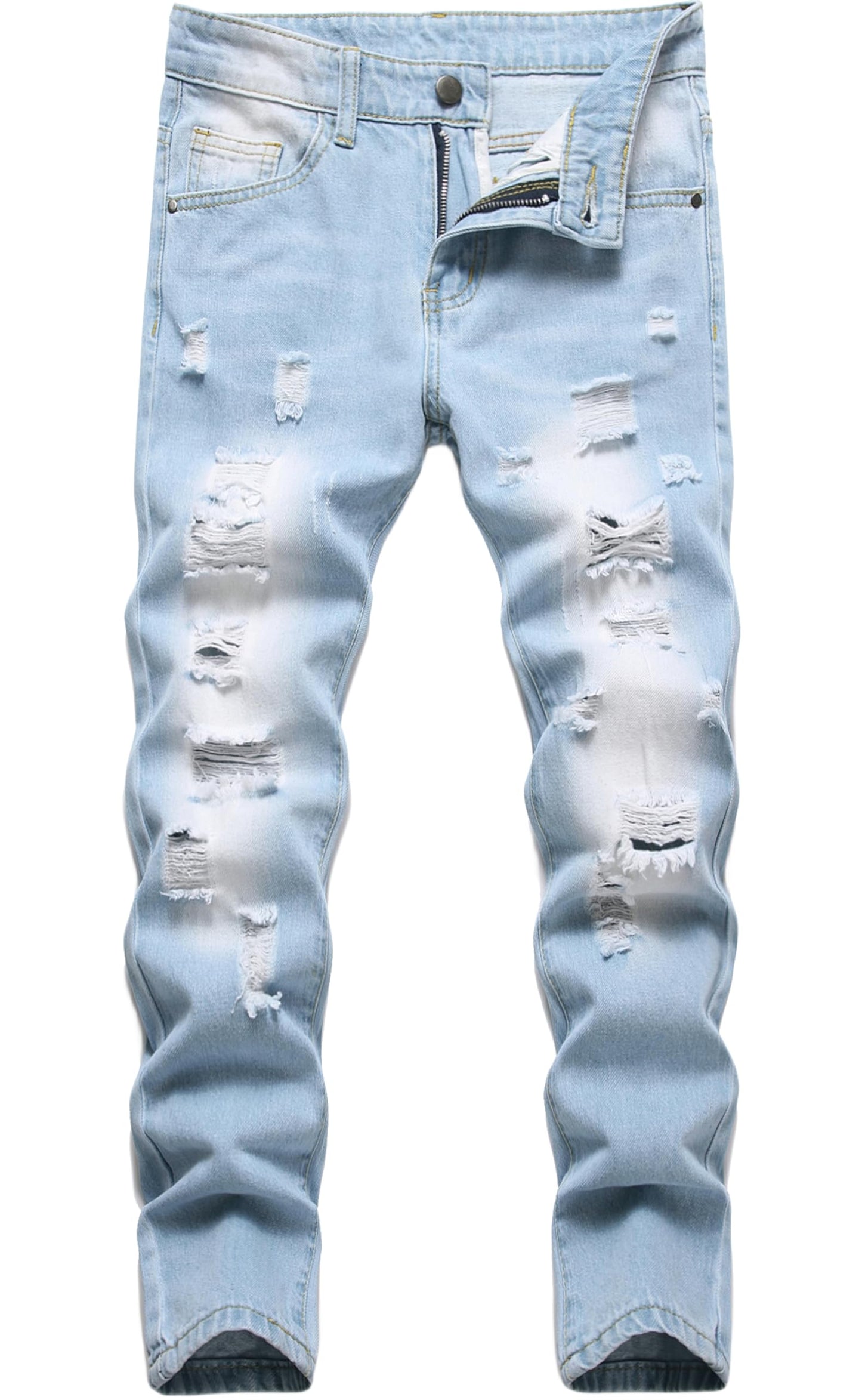 Boy's Skinny Fit Ripped Destroyed Distressed Stretch Slim Jeans Pants