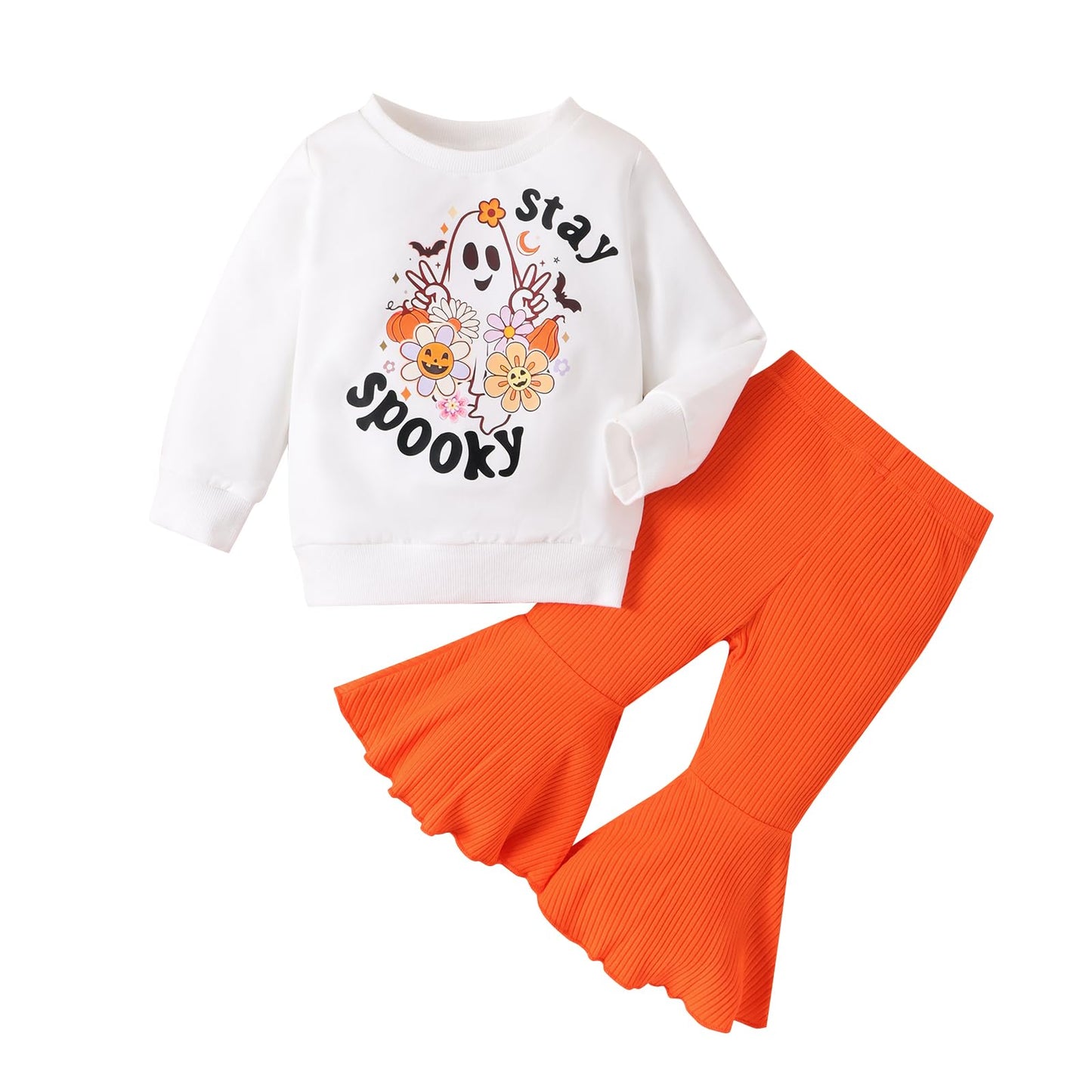 Toddler Kids Girls Clothes Sets Cow Print Long Sleeve Sweatshirt Pullover Flare Pants 2Pcs Fall Winter Outfits