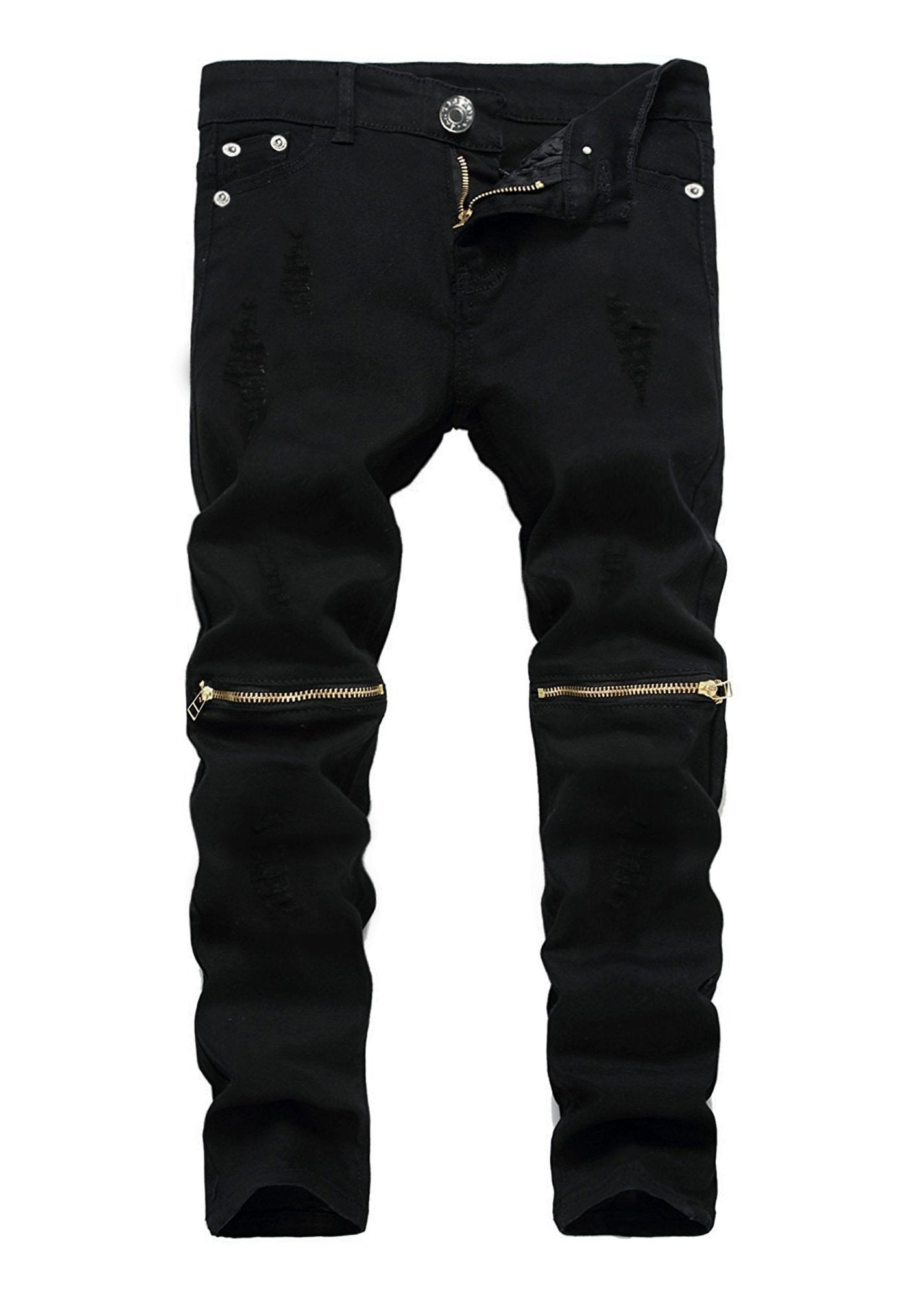 Kihatwin Big Boy's Casual Skinny Ripped Jeans Slim Fit Distressed Zipper Pants with Holes