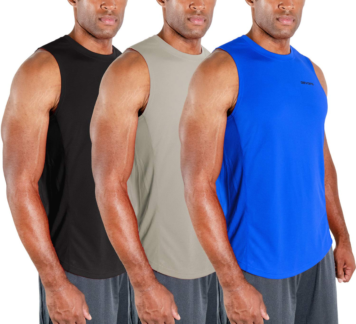 DEVOPS 3 Pack Men's Muscle Shirts Sleeveless Dry Fit Gym Workout Tank Top