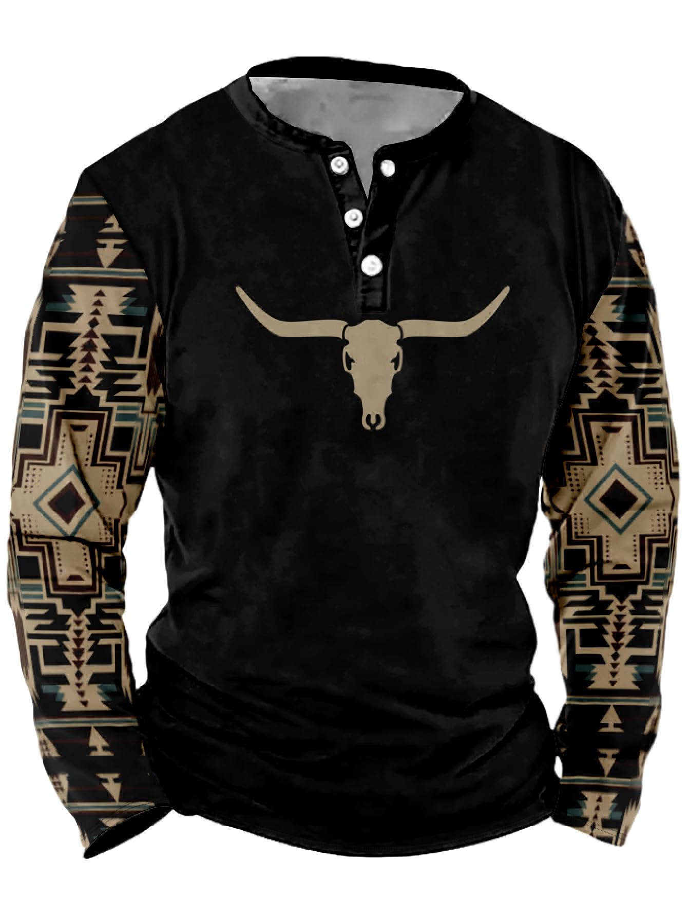 Mens Western Shirts Long Sleeve Aztec Button Down Henley Shirt Country Cowboy Slim Fit T Shirt Tee Tops for Men S-5XL