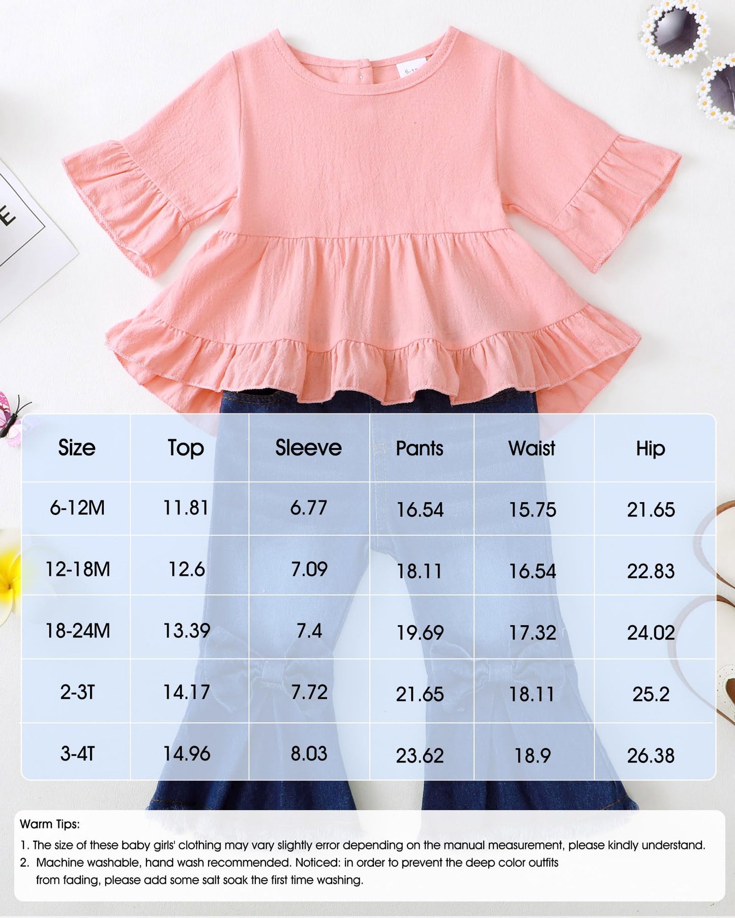 Kucnuzki Toddler Baby Girls Clothes Short Sleeve Shirt Top Flare Denim Jeans 2 Piece Outfits For Girls Cute Clothing Set