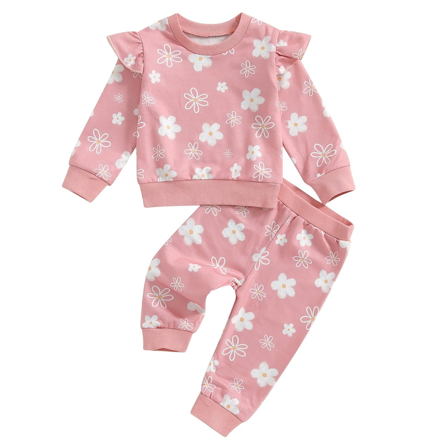 BeQeuewll Baby Girl Valentines Outfit Long Sleeve Heart Print Sweatshirt Jogger Pants 2Pcs Baby Girls Valentine Clothes