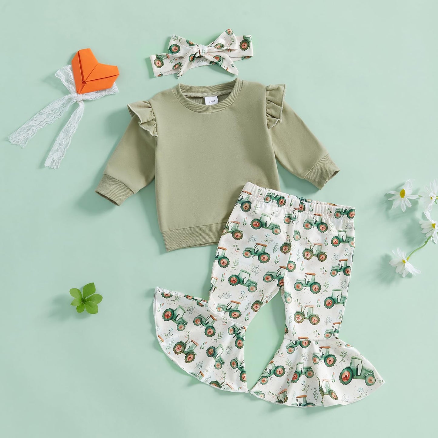 Toddler Infant Baby Girl Clothes Warm Fall Winter Outfits Solid Fly Sleeve Sweatshirt Bow Bell Bottoms Pants