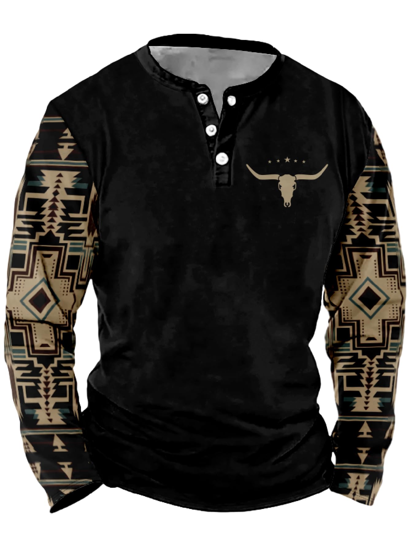 Mens Western Shirts Long Sleeve Aztec Button Down Henley Shirt Country Cowboy Slim Fit T Shirt Tee Tops for Men S-5XL