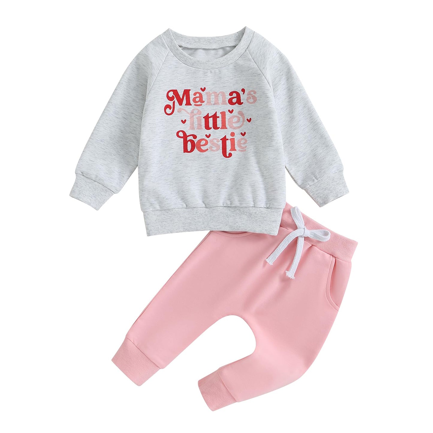 BeQeuewll Baby Girl Valentines Outfit Long Sleeve Heart Print Sweatshirt Jogger Pants 2Pcs Baby Girls Valentine Clothes