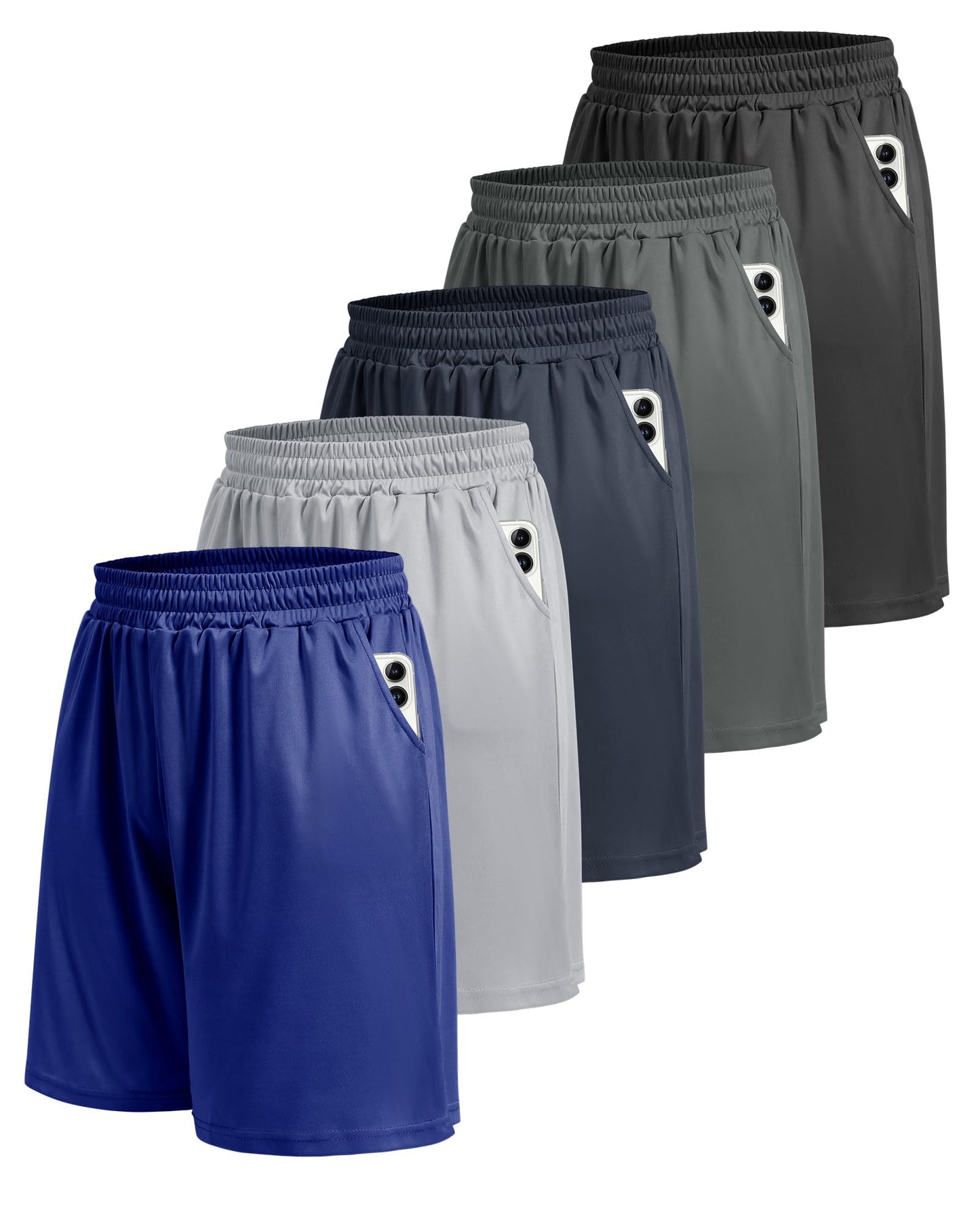 5 Pack Athletic Gym Mens Shorts - Workout Black Quick Dry Basketball Shorts with Pockets for Running Casual Activewear