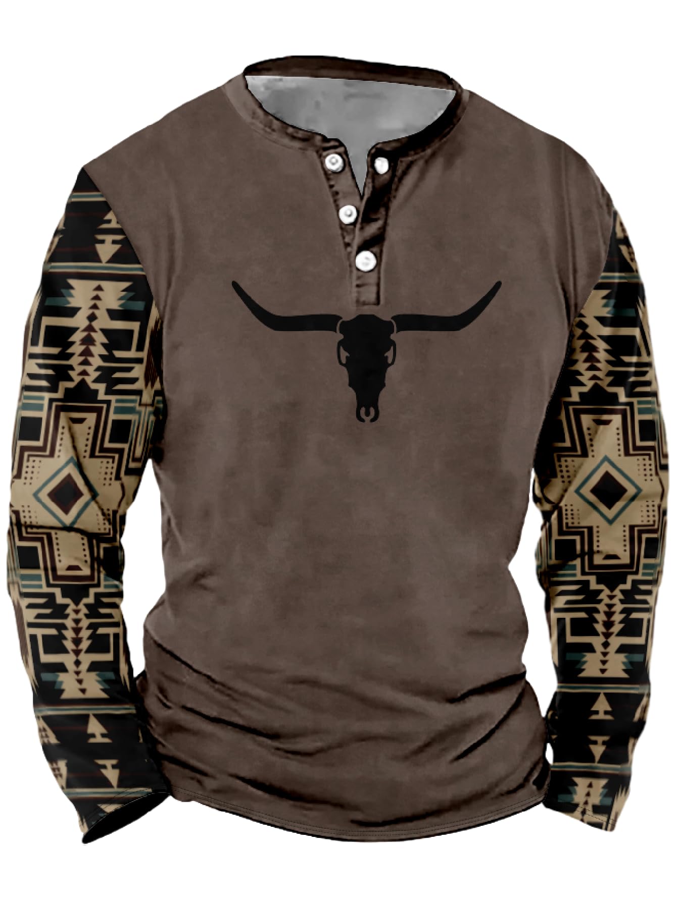 Mens Western Shirts Long Sleeve Aztec Button Down Henley Shirt Country Cowboy Slim Fit T Shirt Tee Tops for Men S-5XL