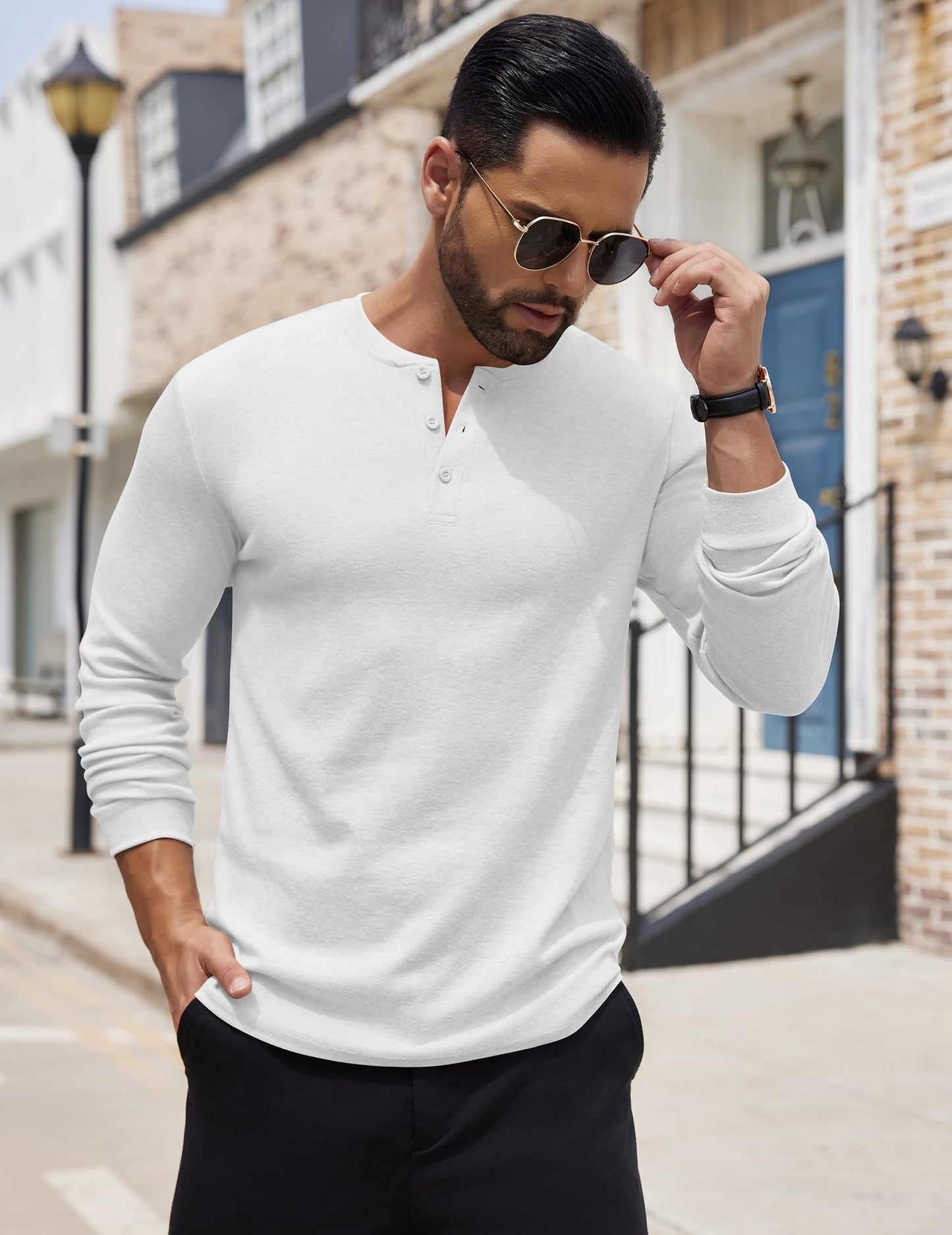 COOFANDY Men's Henley Shirts Long Sleeve Button T-Shirt Lightweight Fashion Casual Pullover Shirt