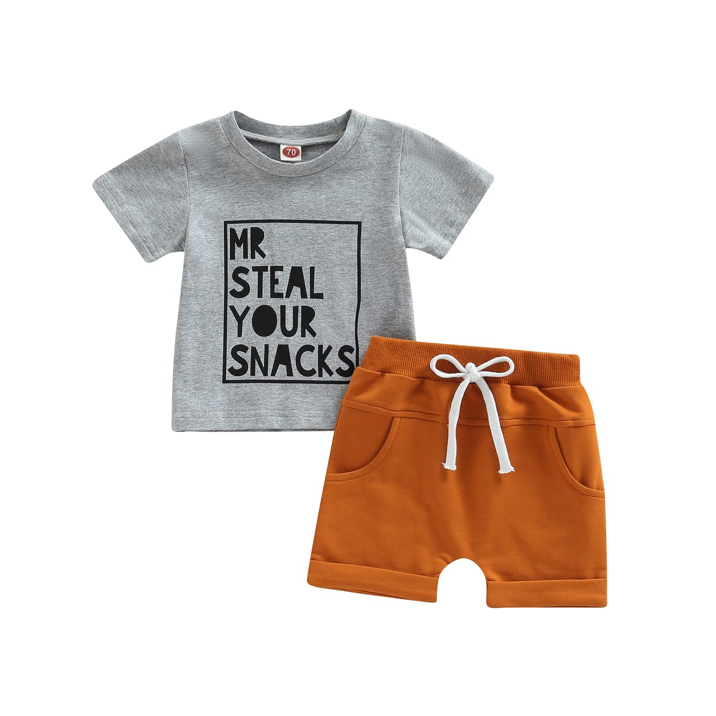 Toddler Baby Boy Summer Clothes Short Sleeve Letter Print Stripe T-Shirt with Elastic Waist Shorts Set Summer Outfit