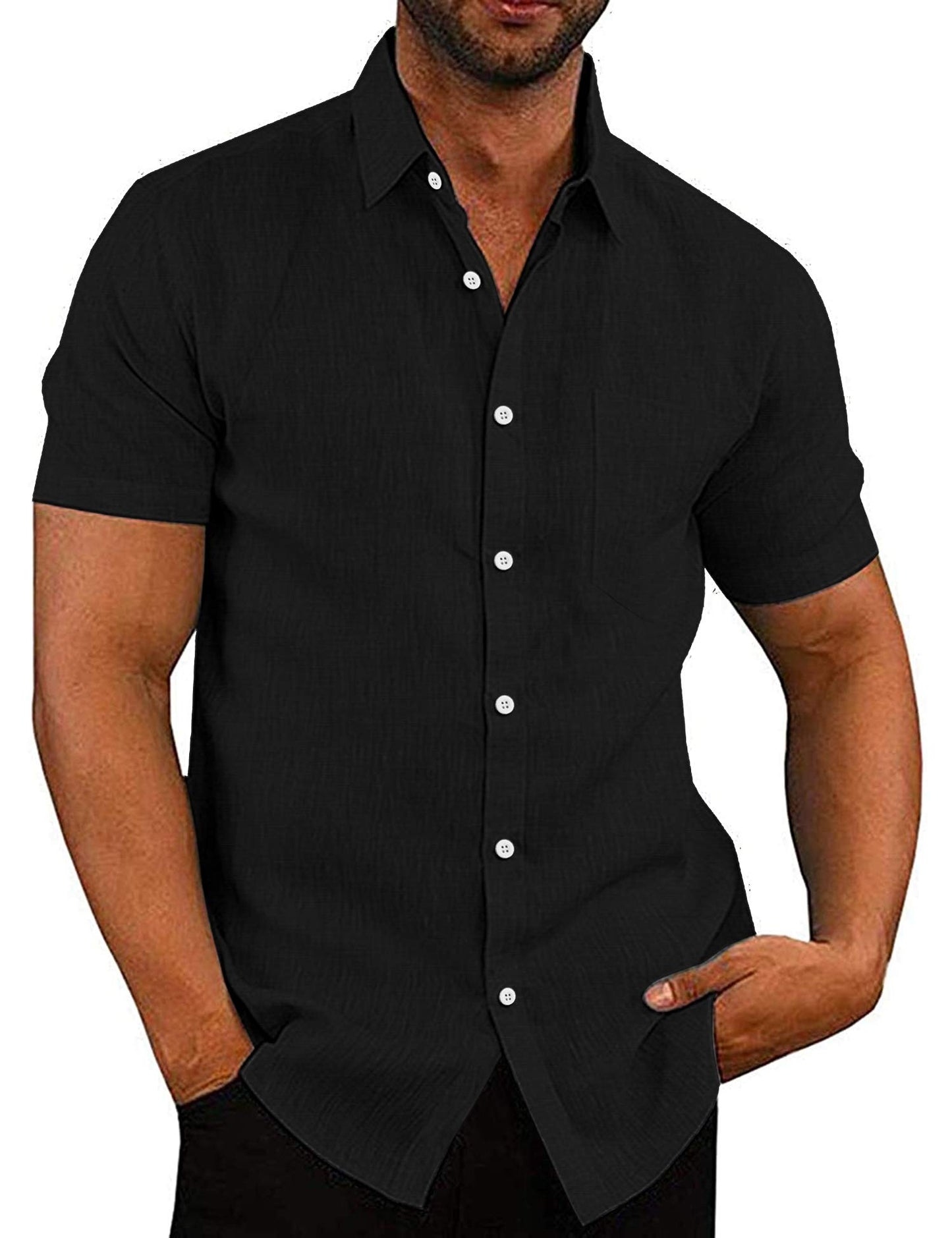 COOFANDY Men's Casual Button Down Shirts Short Sleeve Linen Shirts Summer Beach Dress Shirt