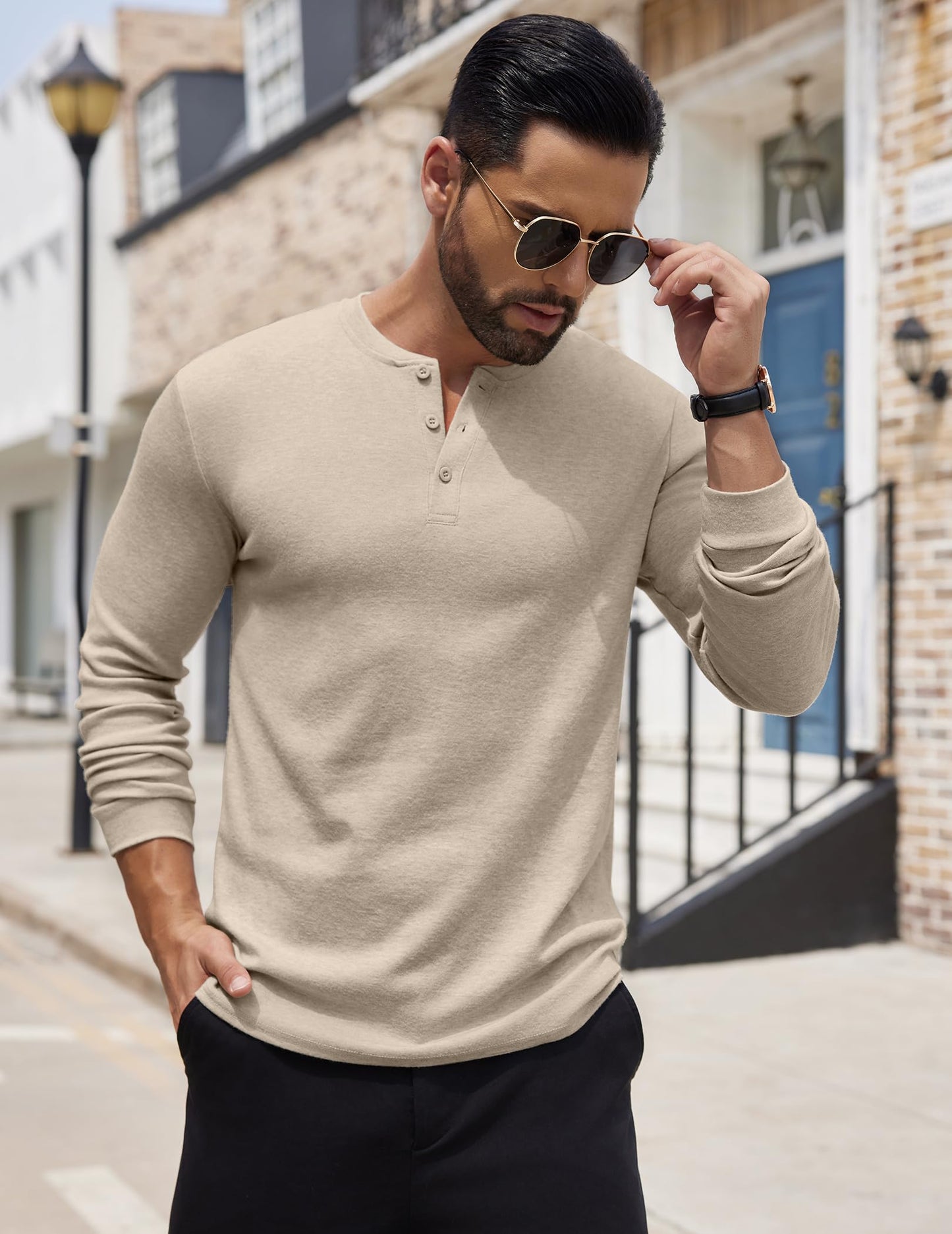 COOFANDY Men's Henley Shirts Long Sleeve Button T-Shirt Lightweight Fashion Casual Pullover Shirt