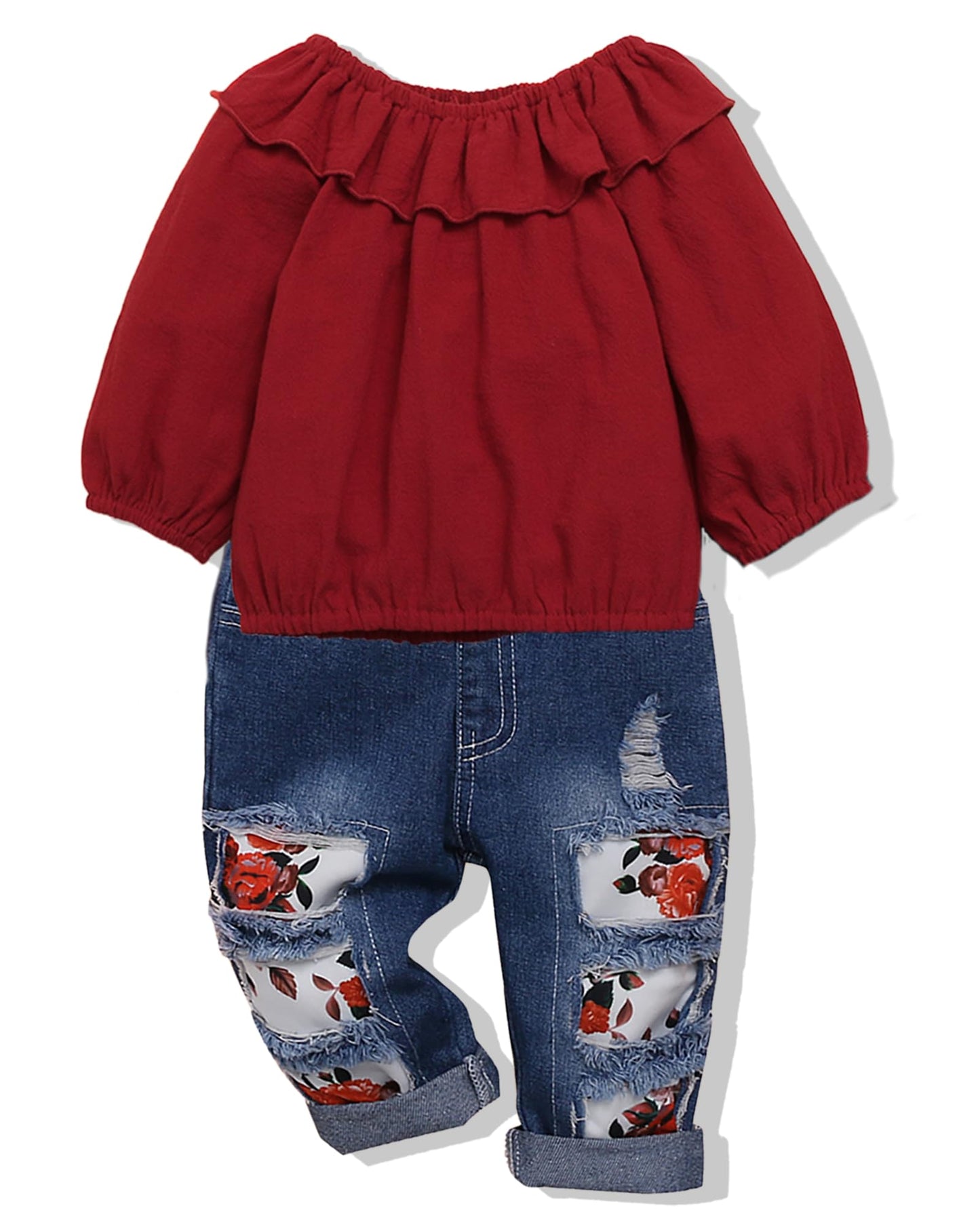 NZRVAWS Baby Girl Clothes Toddler Outfit Infant Shirt Denim Ripped Jeans Pant Set Cothing 6 12 18 24 Months 2 3 4T