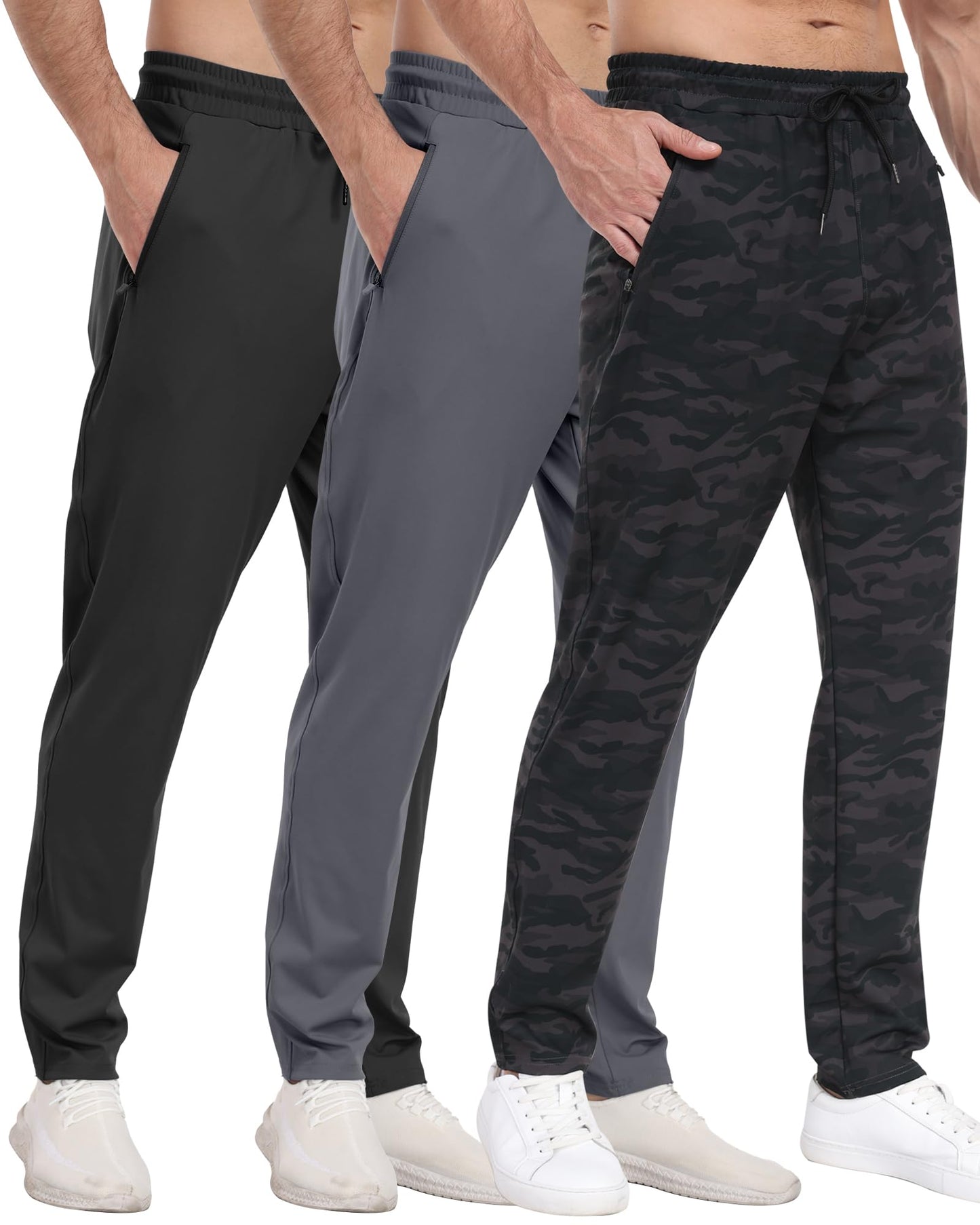 3 Pack Mens Athletic Sweatpants with Zipper Pockets,Workout Gym Joggers Pants for Men Running Jogging Pants