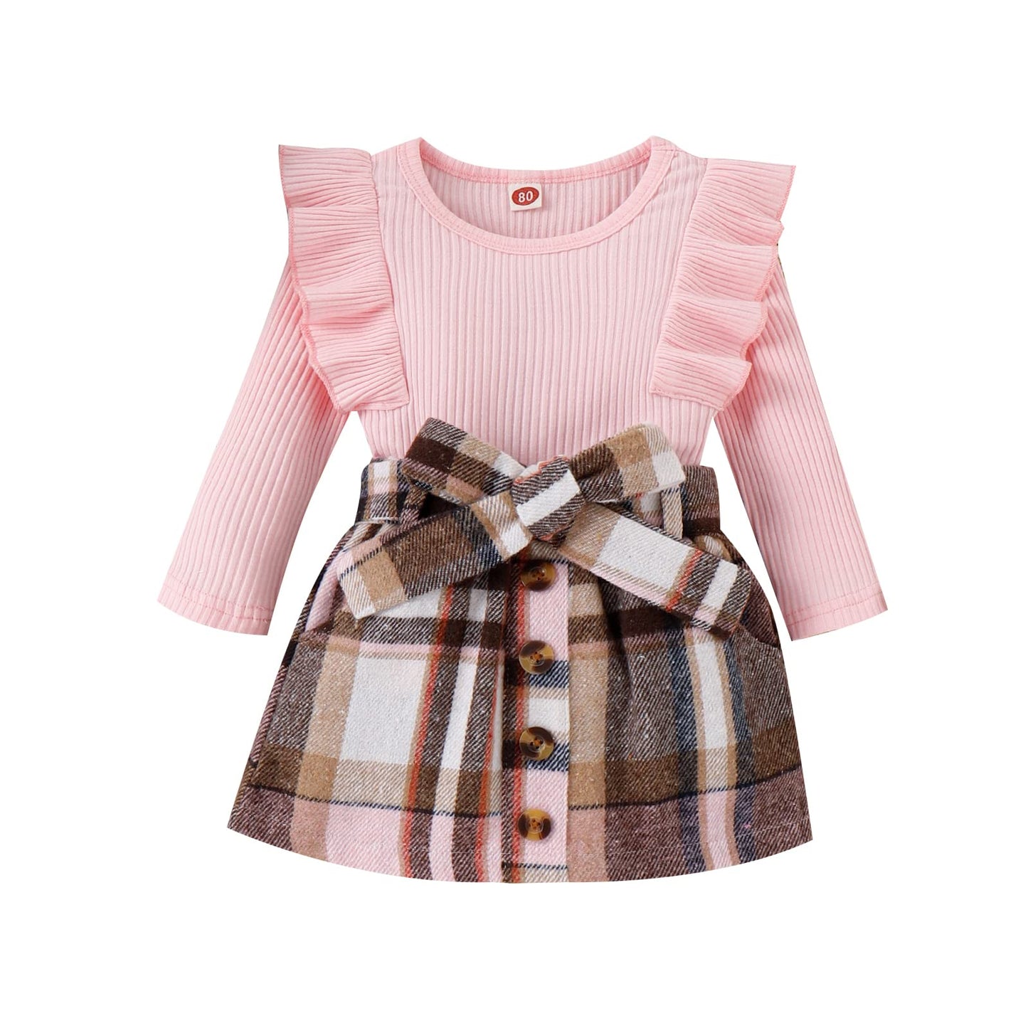 fhutpw Baby Toddler Girl Outfits Fall Winter Clothes Turtleneck Knitted Cotton Long Sleeves Tops & Button Mini Skirts Set