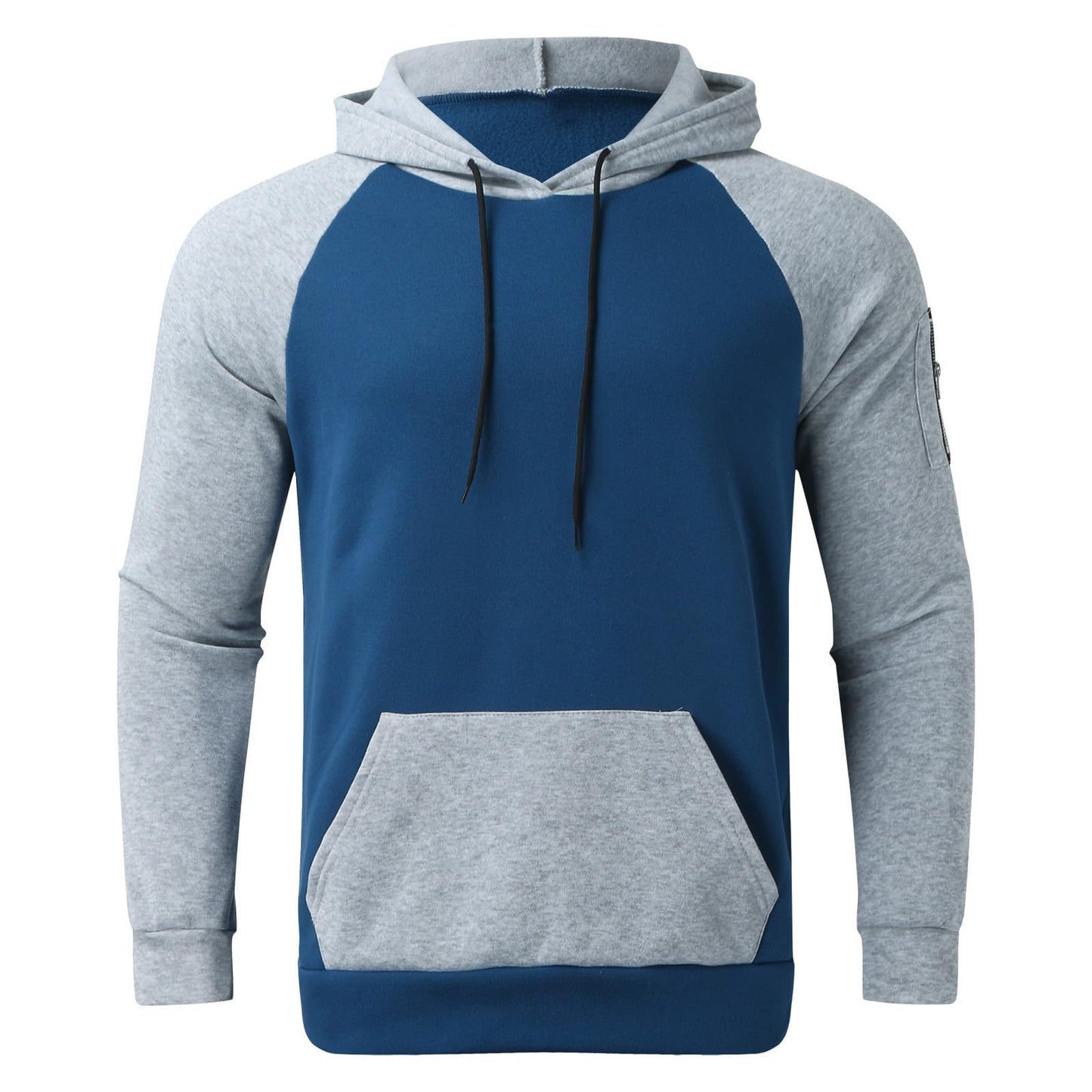 Sweatshirts for Men Trendy Color Block Hoodies Fleece Long Sleeve Hooded Pullover Casual Patchwork Tops with Pocket