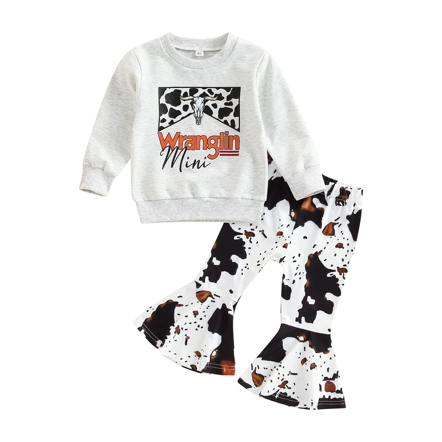 Toddler Kids Girls Clothes Sets Cow Print Long Sleeve Sweatshirt Pullover Flare Pants 2Pcs Fall Winter Outfits