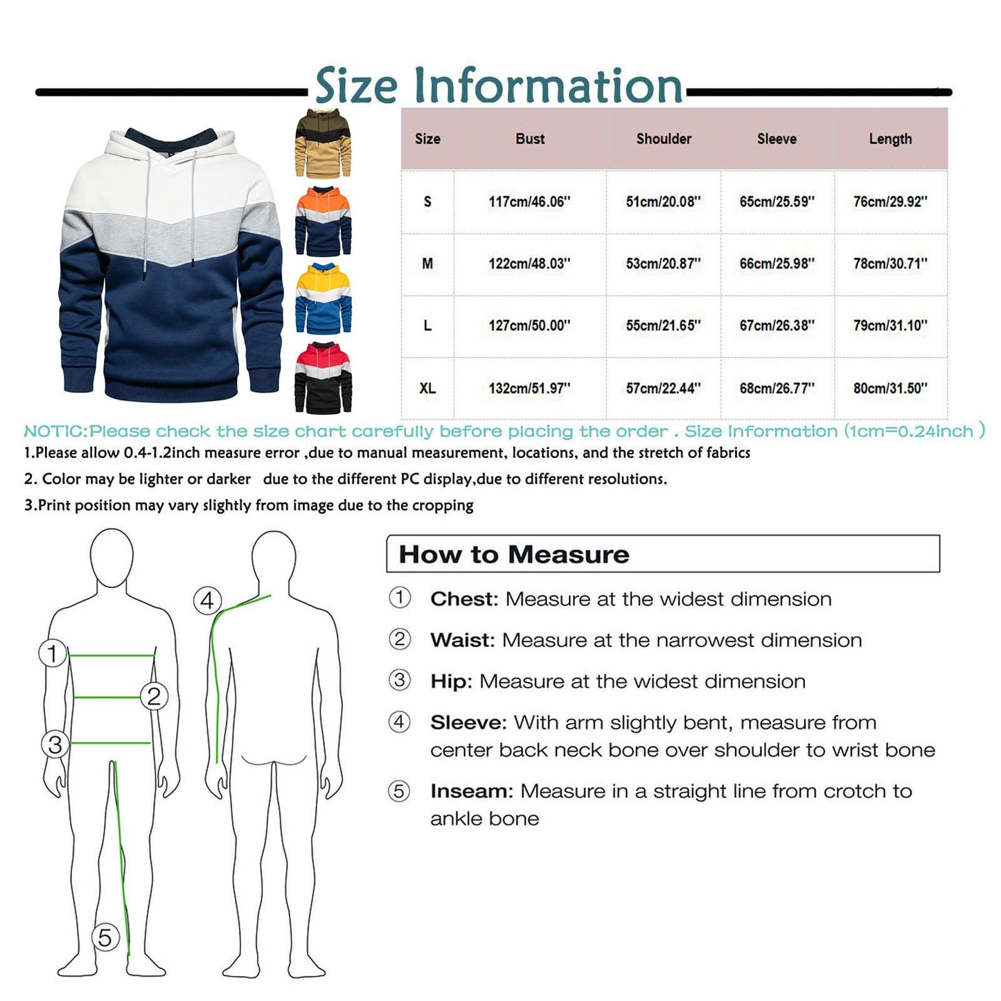 Sweatshirts for Men Trendy Color Block Hoodies Fleece Long Sleeve Hooded Pullover Casual Patchwork Tops with Pocket