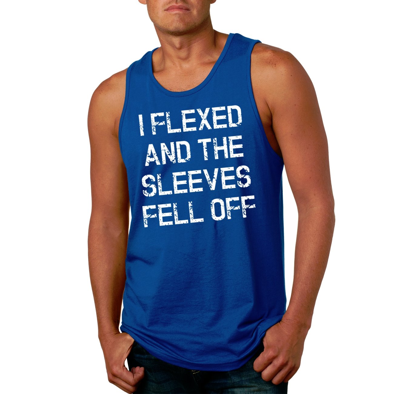 Crazy Dog Mens I Flexed and The Sleeves Fell Off Tank Top Funny Gym Workout Tee