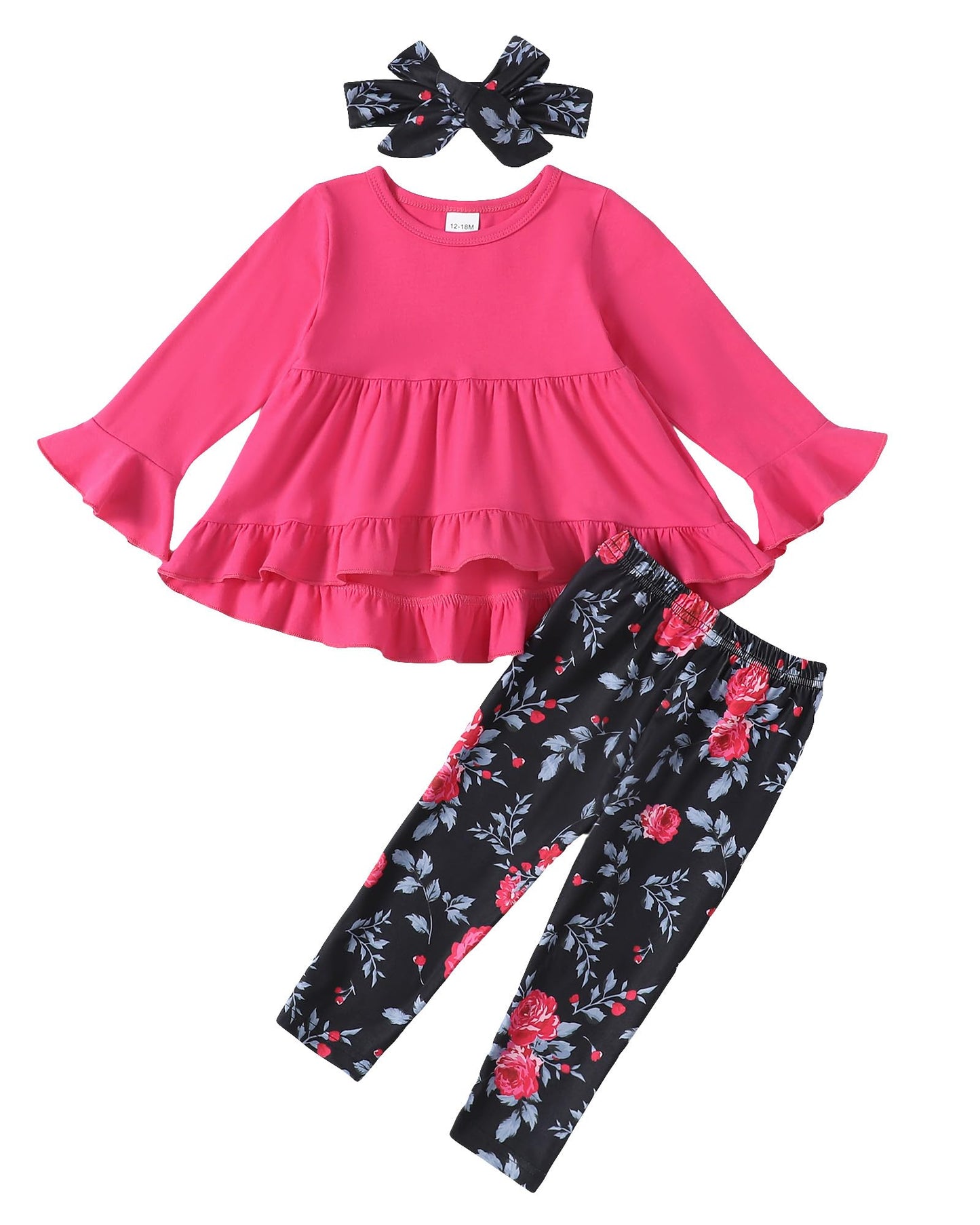 Kucnuzki Baby Girl Clothes Toddler Girl Outfit Ruffle Sleeve Shirt Floral Pant Set Fall Winter Clothing for Girl