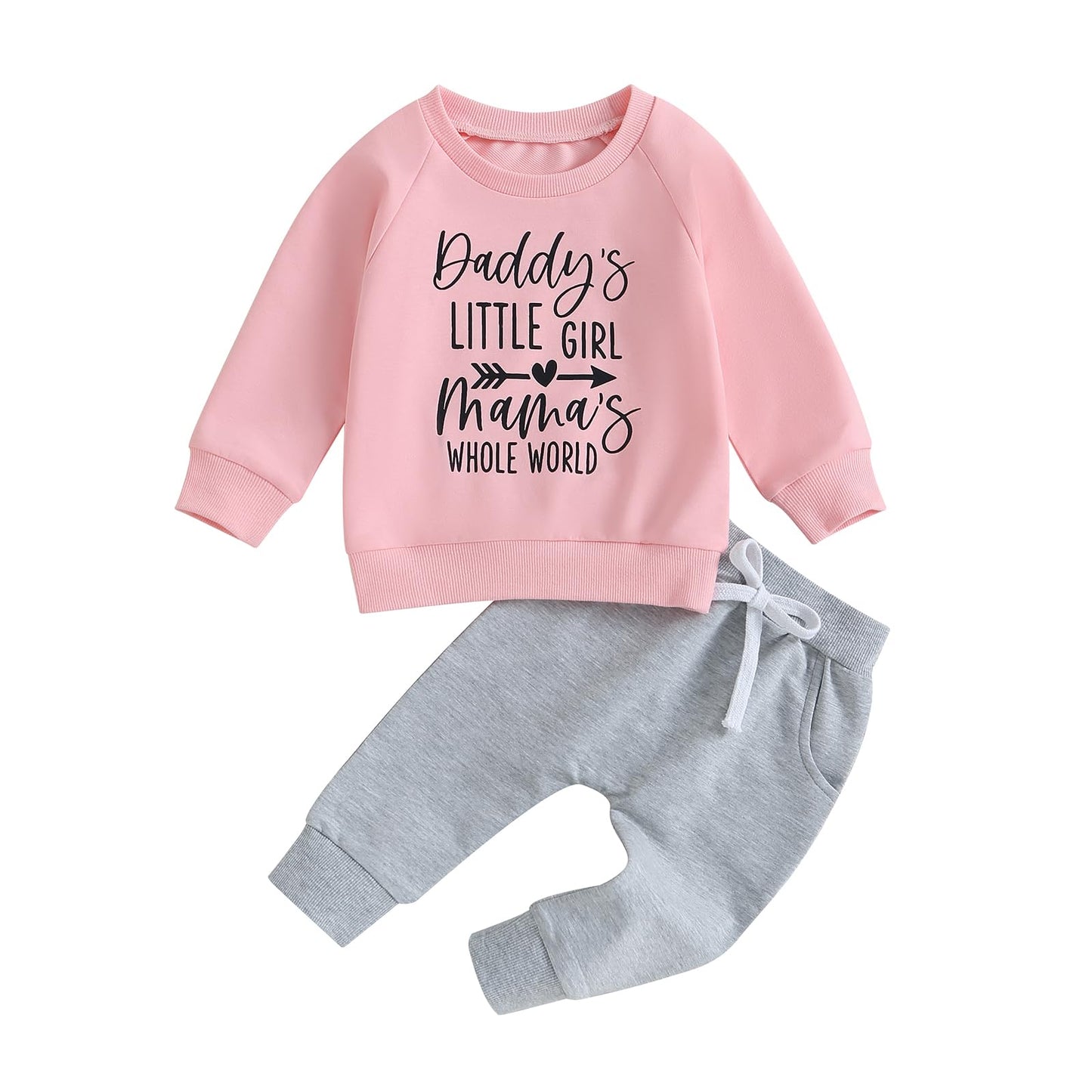 BeQeuewll Baby Girl Valentines Outfit Long Sleeve Heart Print Sweatshirt Jogger Pants 2Pcs Baby Girls Valentine Clothes