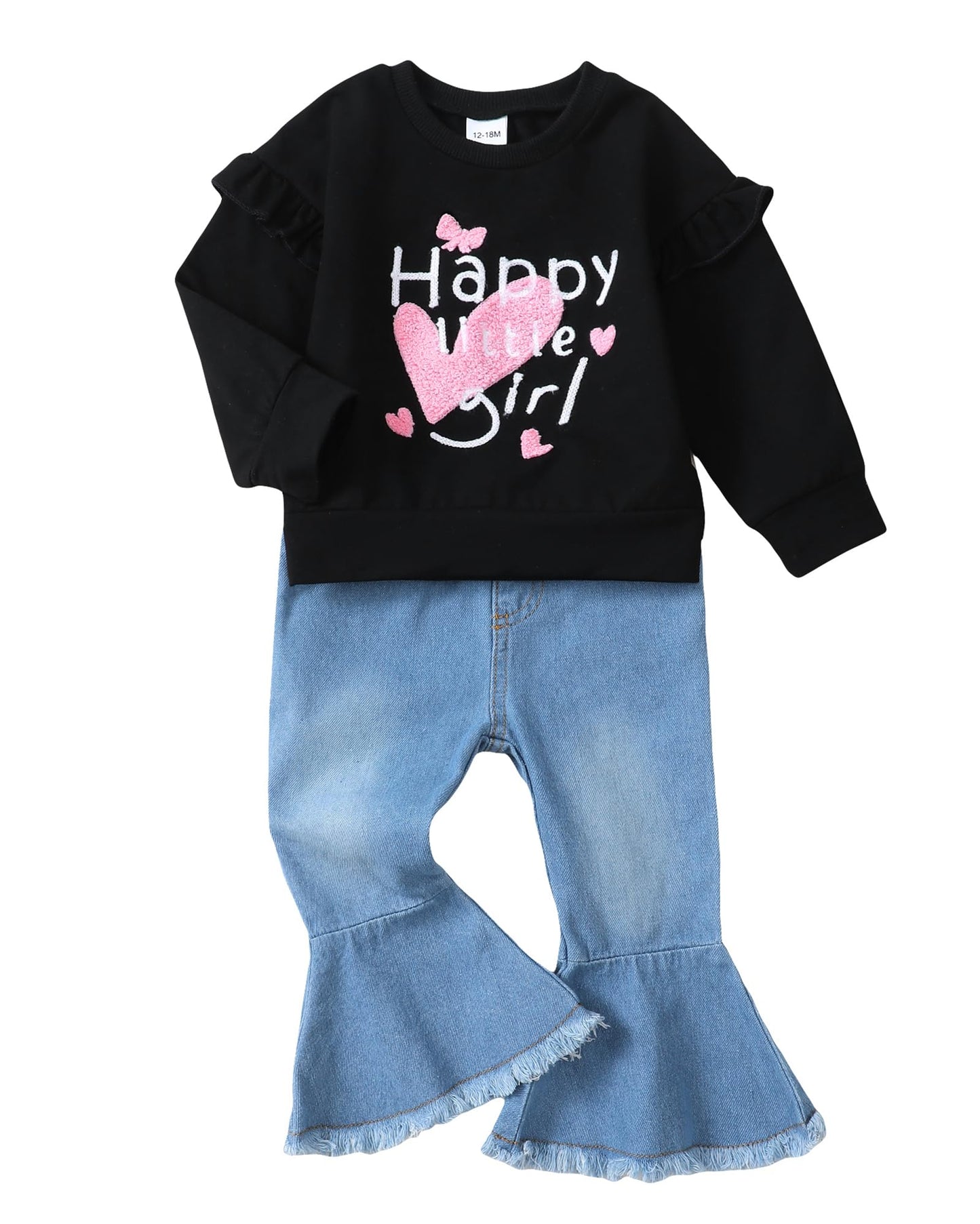 NZRVAWS Baby Girl Clothes Toddler Outfit Infant Shirt Denim Ripped Jeans Pant Set Cothing 6 12 18 24 Months 2 3 4T