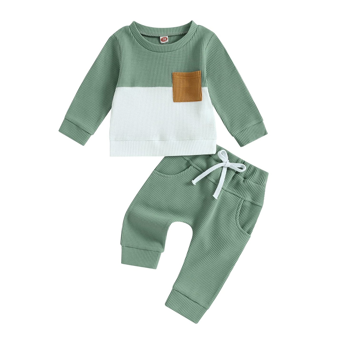 Kupretty Toddler Baby Boy Fall Winter Clothes Color Block Long Sleeve Sweatshirt Pullover Tops + Joggers Pants Outfit Set